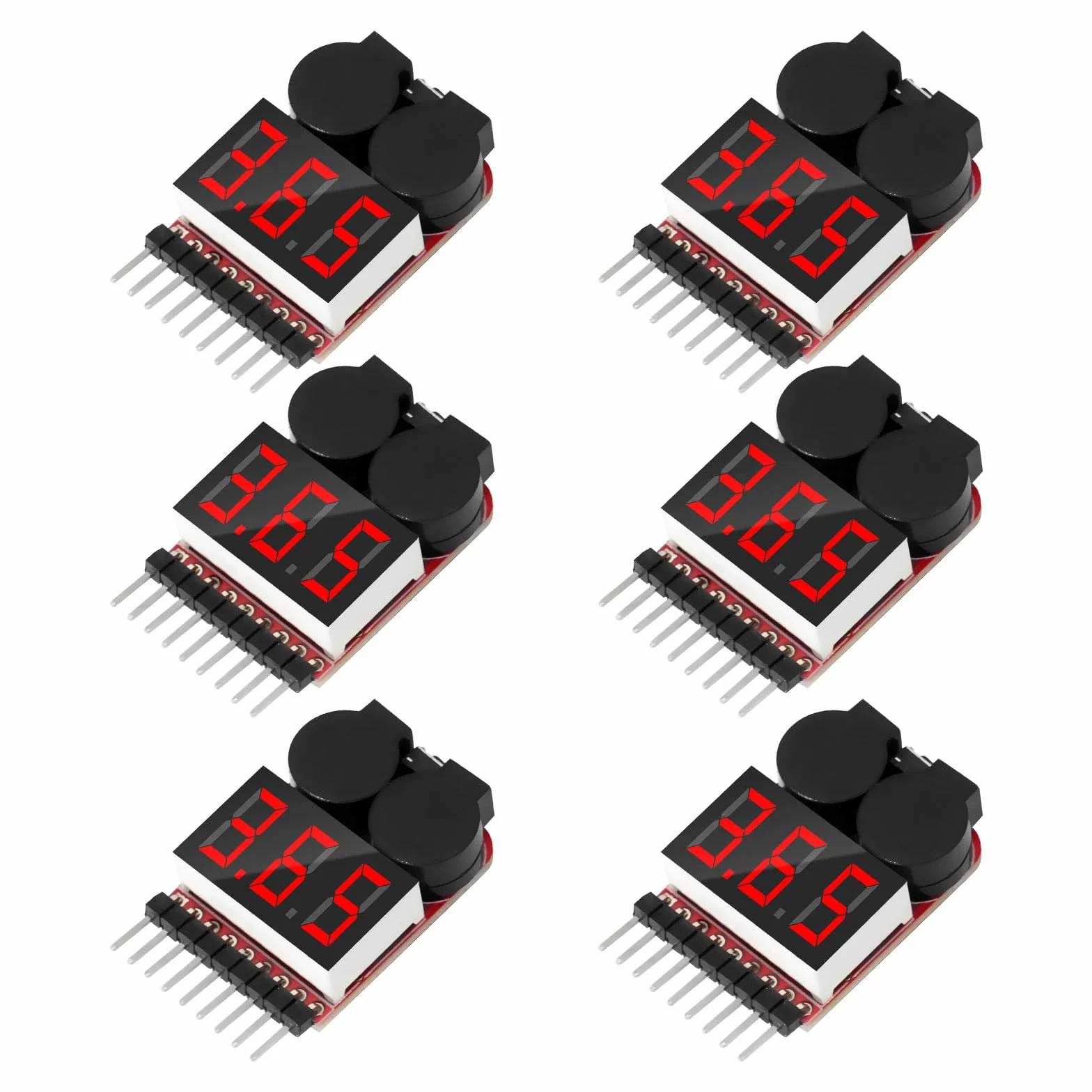 RUIZHI 1-8S Lipo Testeur Batterie Moniteur, Alarme de Basse Tension de Batterie au Lithium, Indicateur de Niveau Testeur de Batterie avec Indicateur LED pour Lipo/Life/LiMn/Batterie Li-ion(6 Pièces)