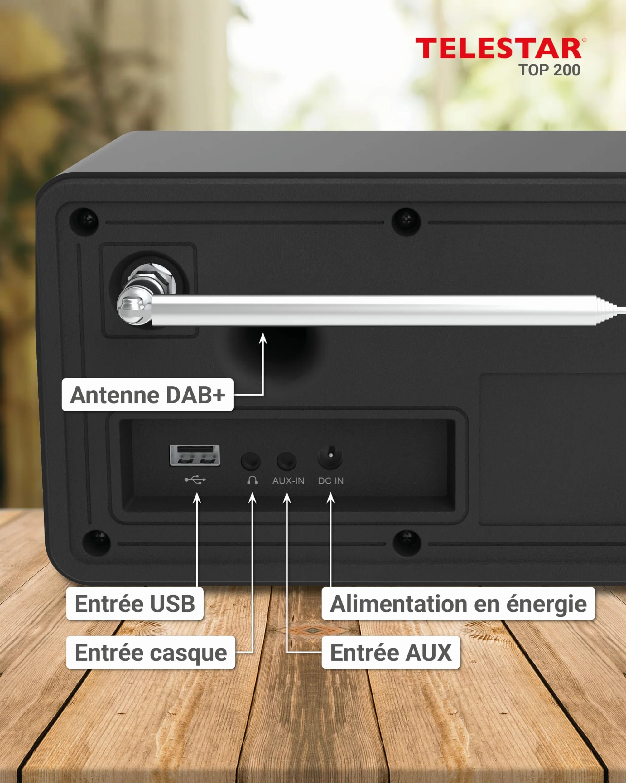 TELESTAR Top 200 – Radio Dab Plus -Internet (Mono, 10 W, Bluetooth Audio-Streaming & Fonction émetteur, Enregistrement USB, système d’Alerte d’Urgence, contrôle Via Application) – Noir