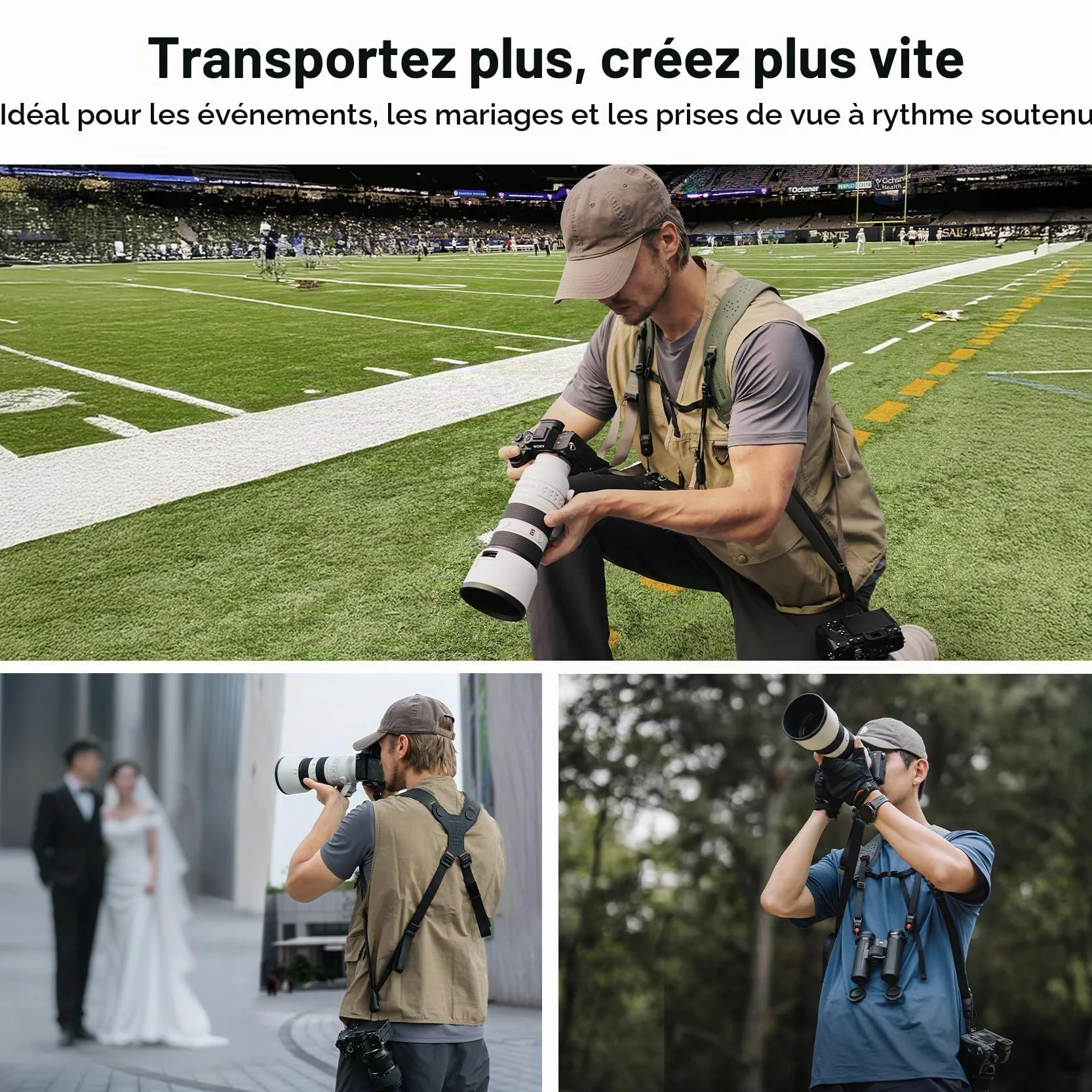 PGYTECH Sangle Appareil Photo Master, Harnais Double Épaule en Cuir pour 3 Caméras, Harnais d'Appareil Photo pour Photographes Professionnels, Sports/Faune/Mariage/Événements Sangles d'Appareil Photo