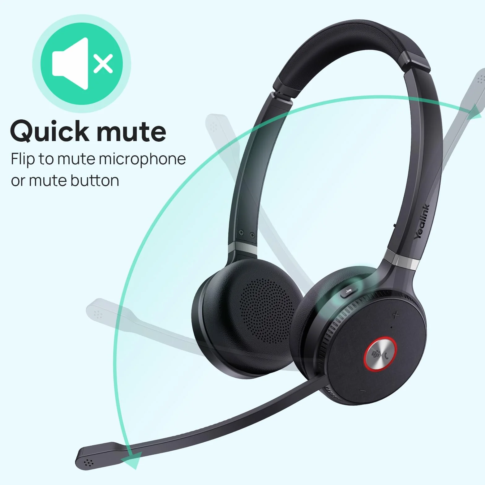 Yealink Casque sans Fil avec Micro WH62 Mono, Portée 160m, Micro Réduction de Bruit, Autonomie 13H, Compatible avec Teams/Zoom/PC et Téléphones Fixes IP