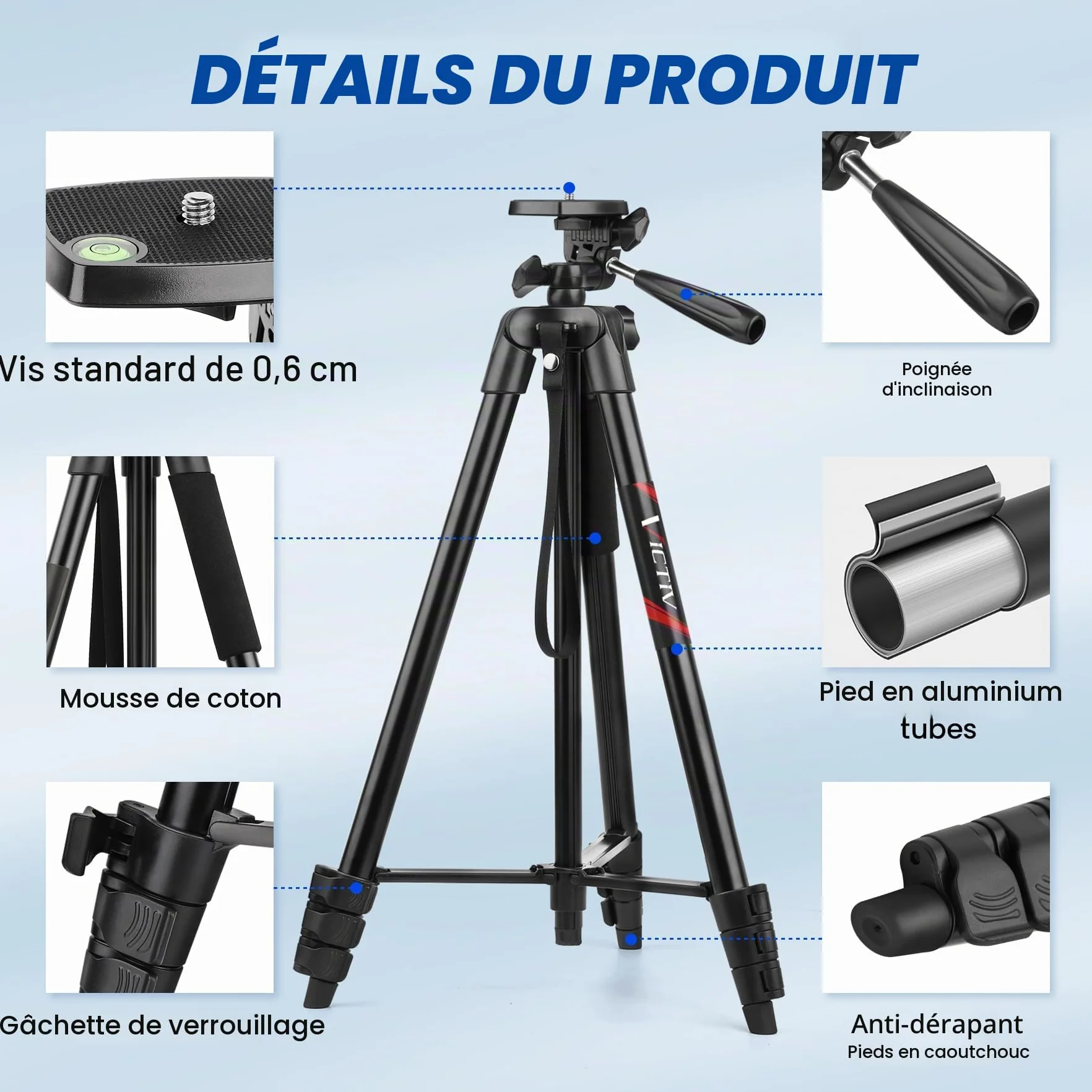 Victiv 162cm Nouveau Trepied Smartphone, Trépied Téléphone en Aluminium pour iPhone, Samsung, Huawei, avec Télécommande & Support, Portable Trépied Appareil Photo pour DSLR Caméra, Canon, Nikon, Sony
