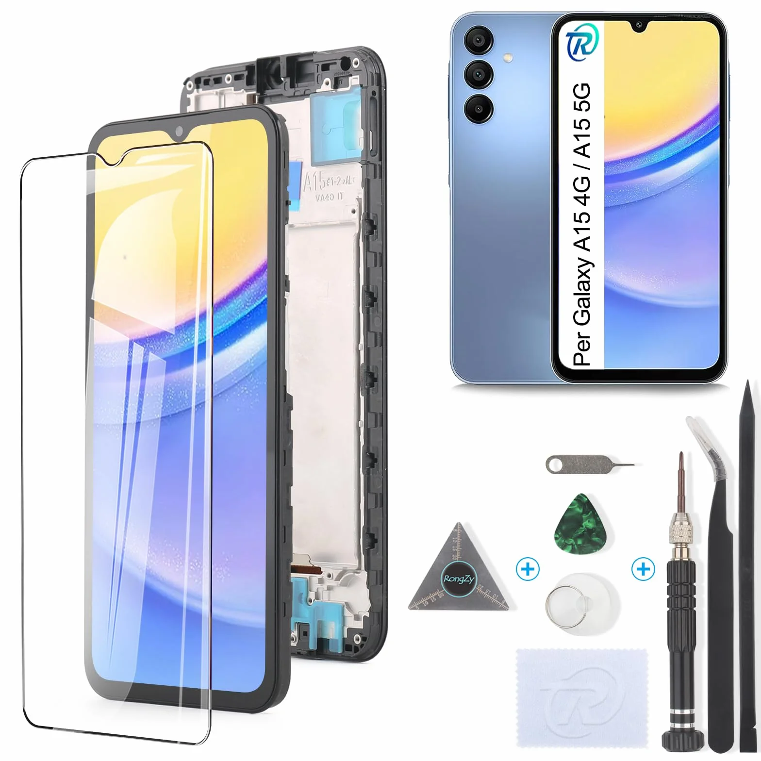 RongZy Écran LCD pour 6.5" Samsung Galaxy A15 4G A155F Écran De Remplacement pour Samsung Galaxy A15 5G A156B Écran LCD Numériseur Tactile Panneau Assemblé De Réparation avec Outils(Noir avec Cadre)