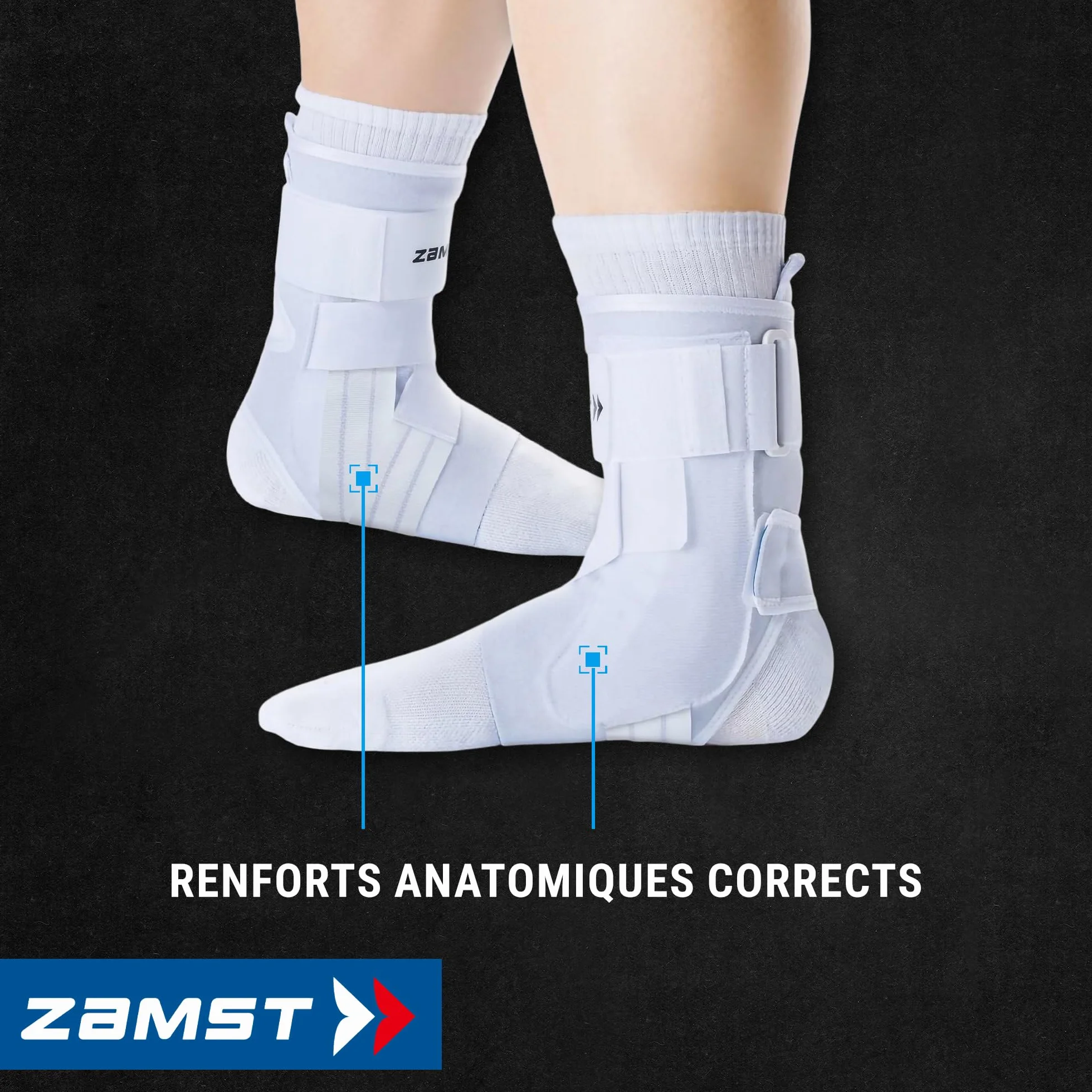 Zamst A1 Chevillère Blanche de Sport Support Respirant pour Hommes et Femmes avec Sangles Ajustables à Trois Bandes Pied Droit Taille M