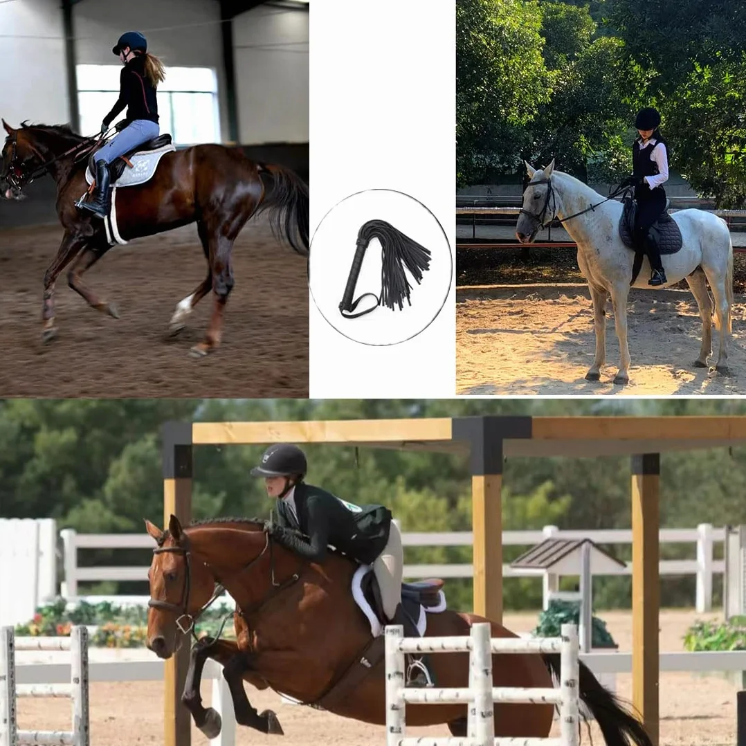 Formist Noir Fouet De Cheval en Cuir Frangé pour Sports d'Équitation Plein Air
