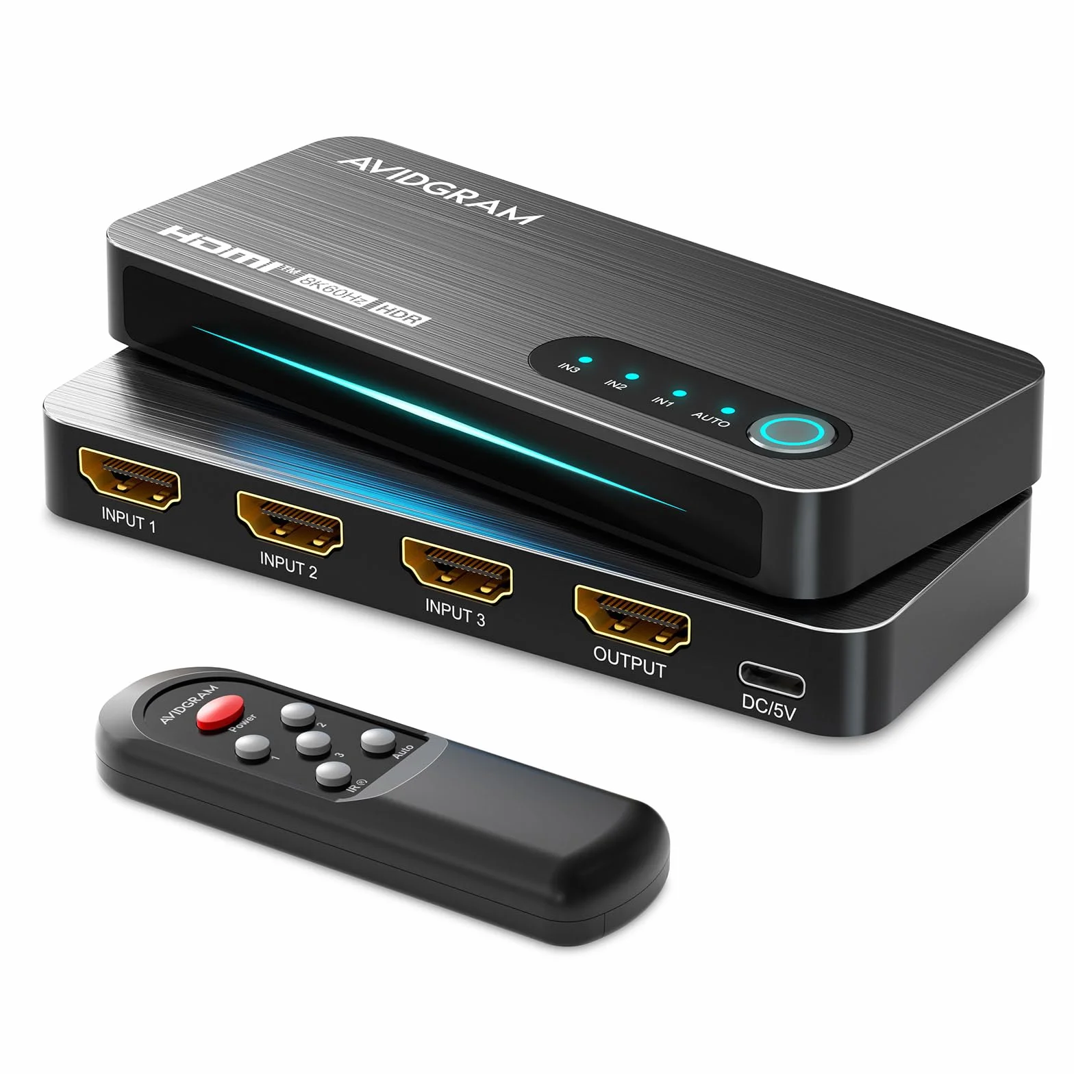 Switch HDMI 4K 120Hz 3x1, AVIDGRAM 8K HDMI Commutateur 3 In1 Out avec télécommande 2.1 Swicther Prise en Charge Automatique 8K 48Gbps pour Xbox Series X PS4 Pro PS5