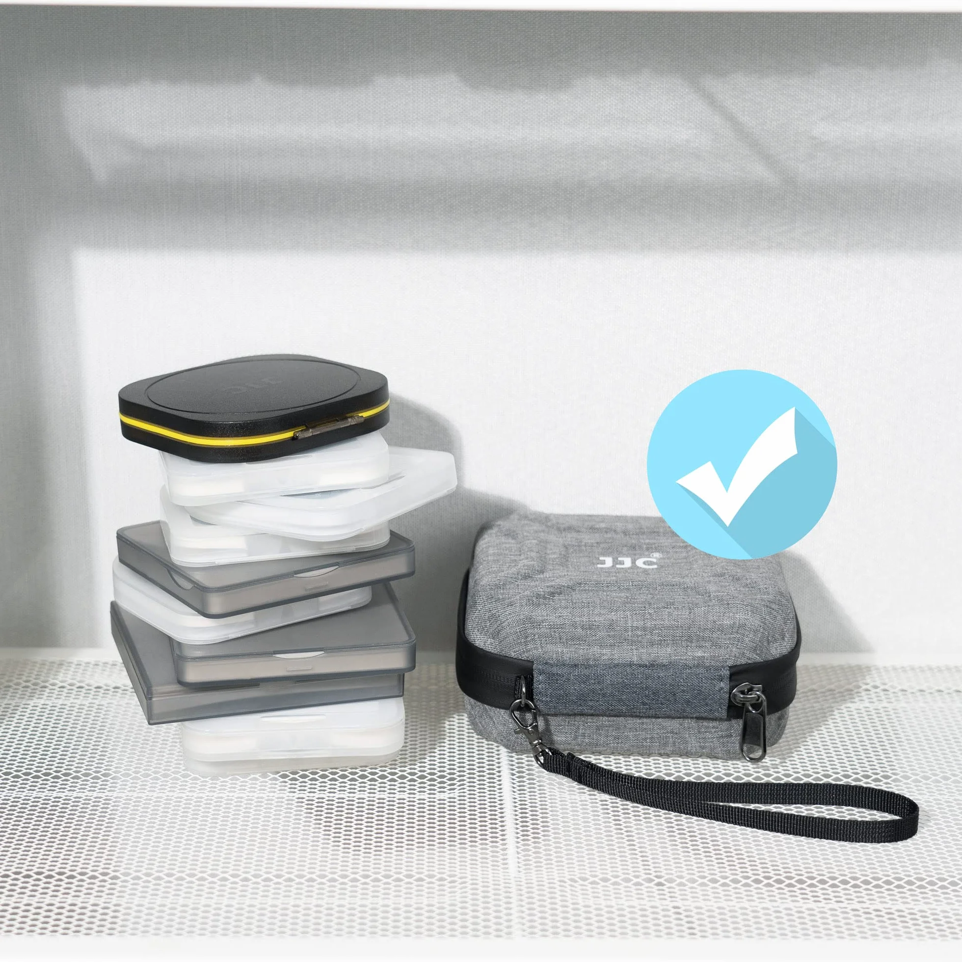 JJC Étui étanche pour 10 filtres Ronds de diamètre jusqu'à 95 mm - Doublure de Protection pour Filtre - Pochette de Transport avec Chiffon de Nettoyage en Microfibre