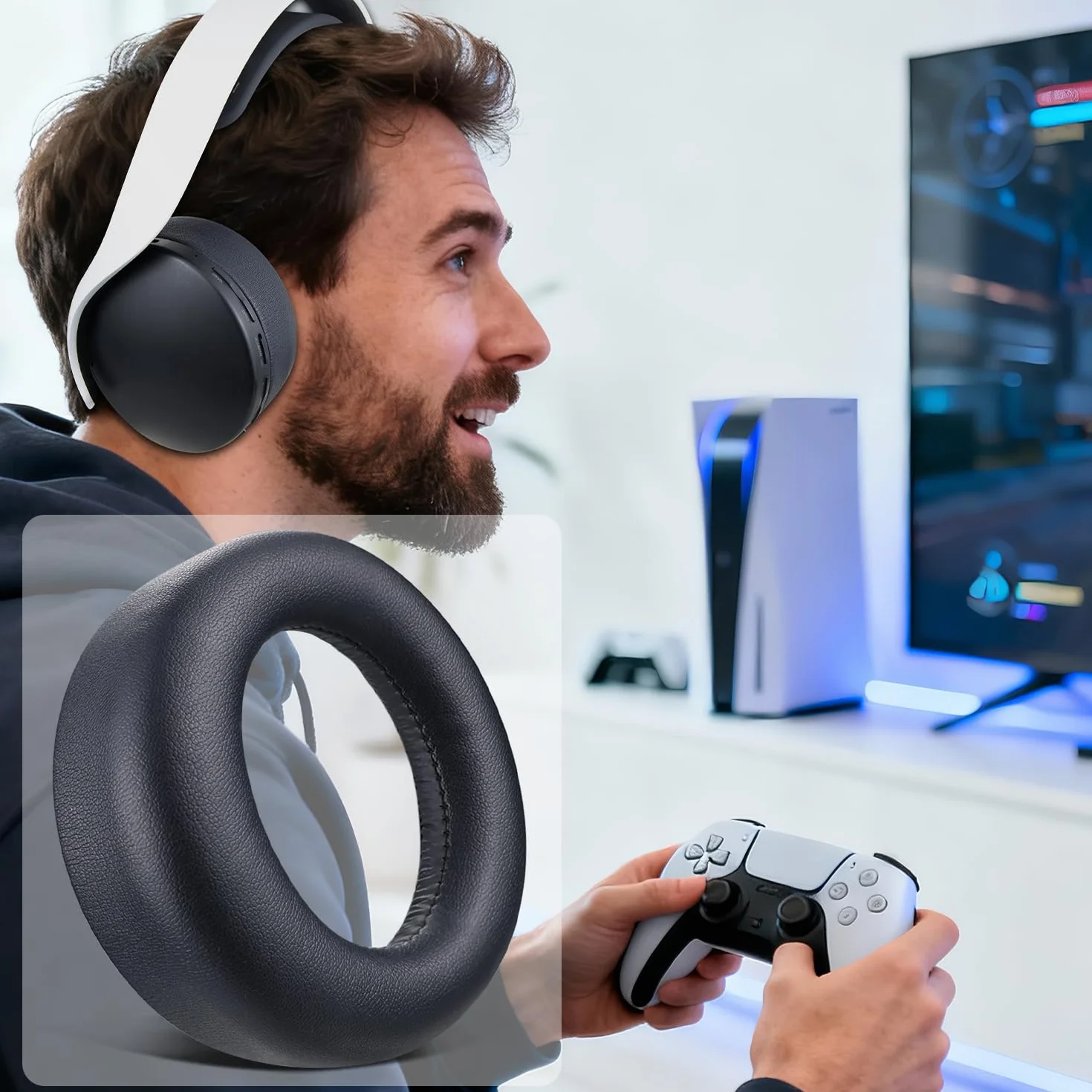 SOULWIT Mousse Coussin Coussinets pour Sony PlayStation 5 Pulse PS5 3D Wireless Casque Anti-Bruit