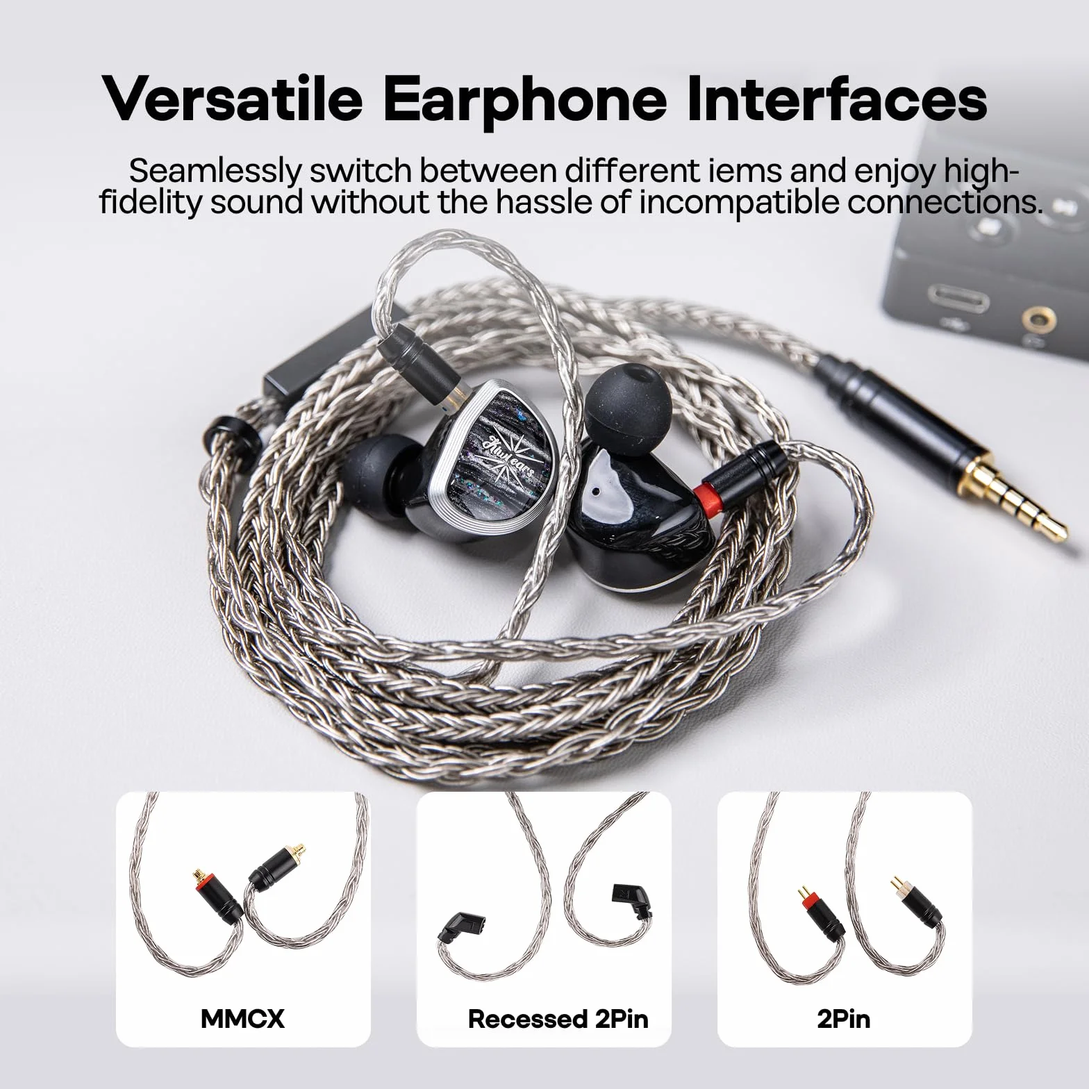 Linsoul Tripowin Zonie Câble de Mise à Niveau des IEMs HiFi, avec Omni Mic, Câble d’écouteur SPC plaqué Argent à 16 âmes, Type C/3,5mm Fil Anti-enchevêtreme de 1,25m (3,5 mm, 2 Broches 0,78 mm)