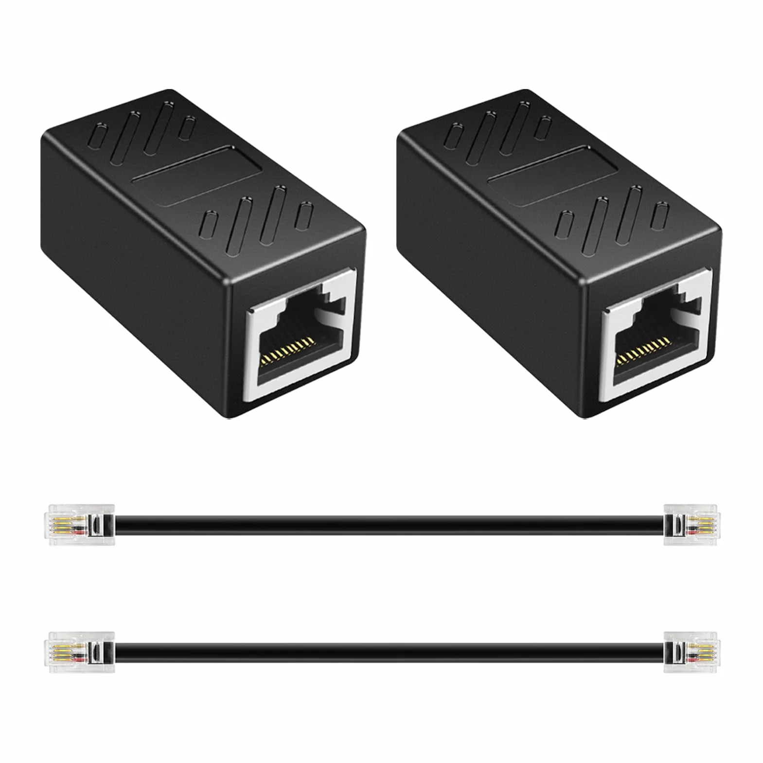 Lot de 2 Adaptateur RJ45 vers RJ11, Adaptateur ADSL RJ45, Connecteur Femelle RJ11 (6P4C) vers Mâle (8P4C), Câble Téléphonique et Coupleur Ethernet pour Téléphone, Fax, CCTV, Modem ADSL