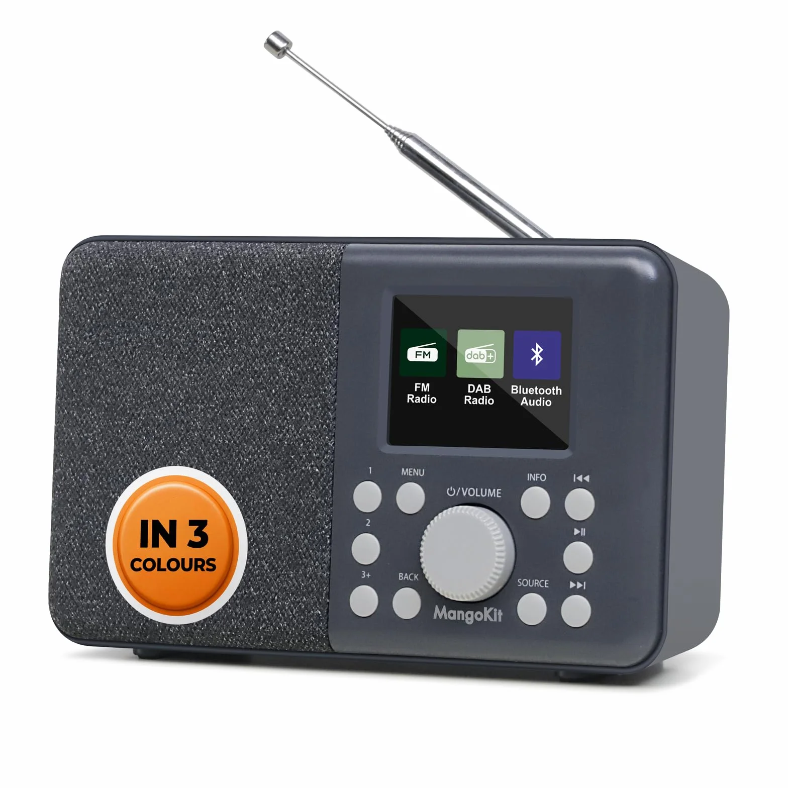 MD3 Radio Numérique Portable Dab/Dab+ et FM, Haut-Parleur Bluetooth, 40 Stations préréglées, alarmes et Horloge, Fonction Snooze, écran Couleur, Alimentation sur Piles ou sur Secteur-Charbon