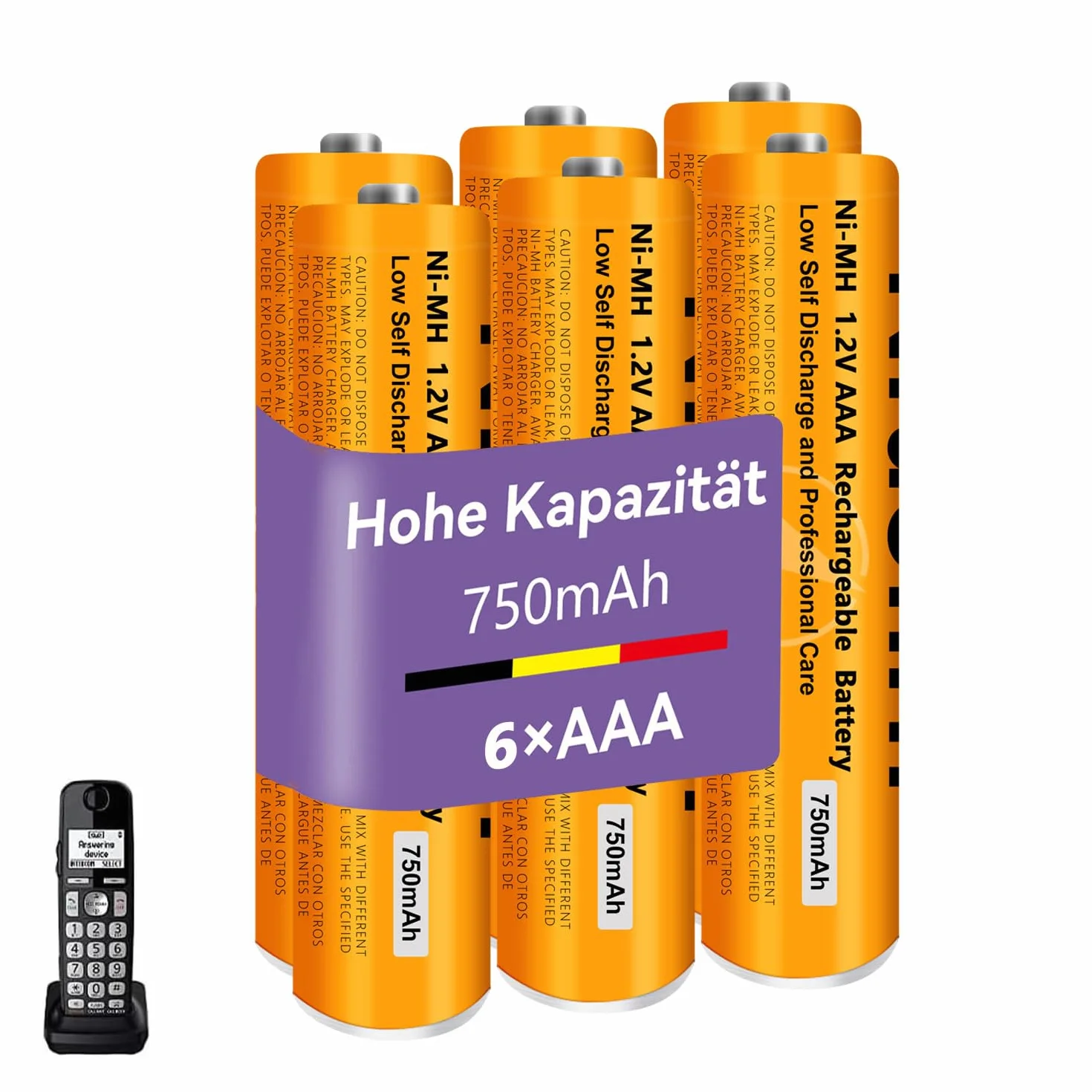 Piles Rechargeables AAA 750mAh 1,2V Ni-MH Lot de 6 pour Gigaset Panasonic