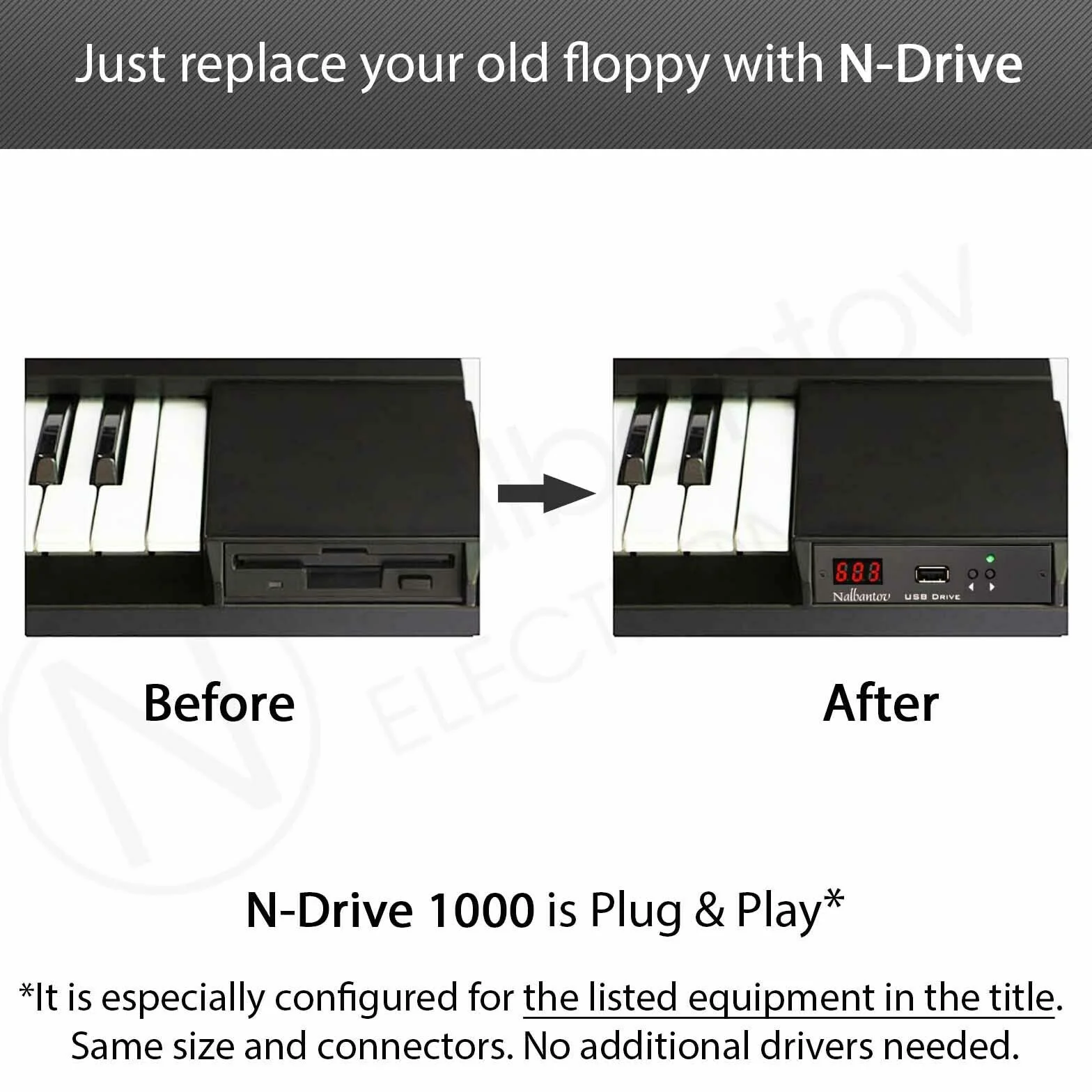 N-Drive 1000 Émulateur de Lecteur de Disquette USB pour Yamaha Tyros 1 PSR 340/350/450/540/550