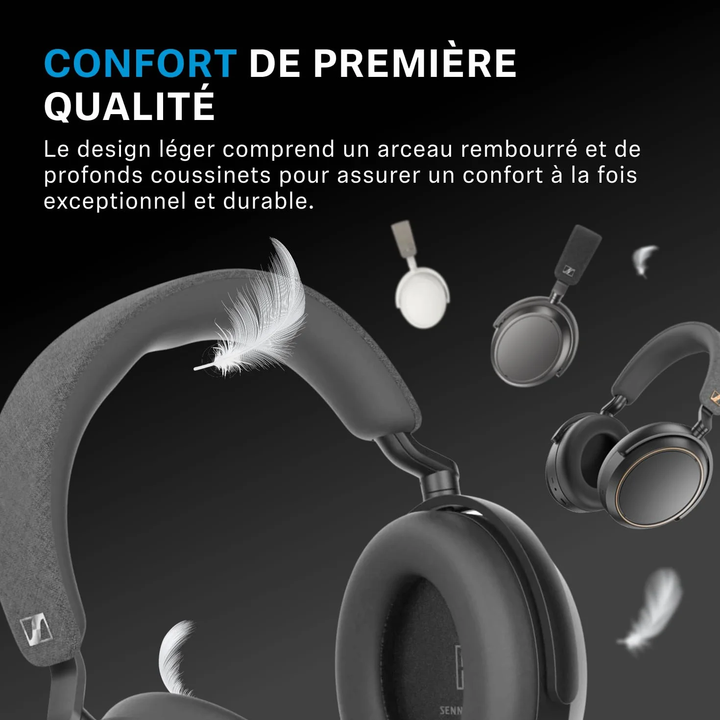 Sennheiser MOMENTUM 4 Casque Sans Fil à Réduction de Bruit, Casque Bluetooth pour Appels d'une Clarté Cristalline avec ANC Adaptatif, Casque Over Ear, 60 Heures d'Autonomie, Design Pliable, Noir