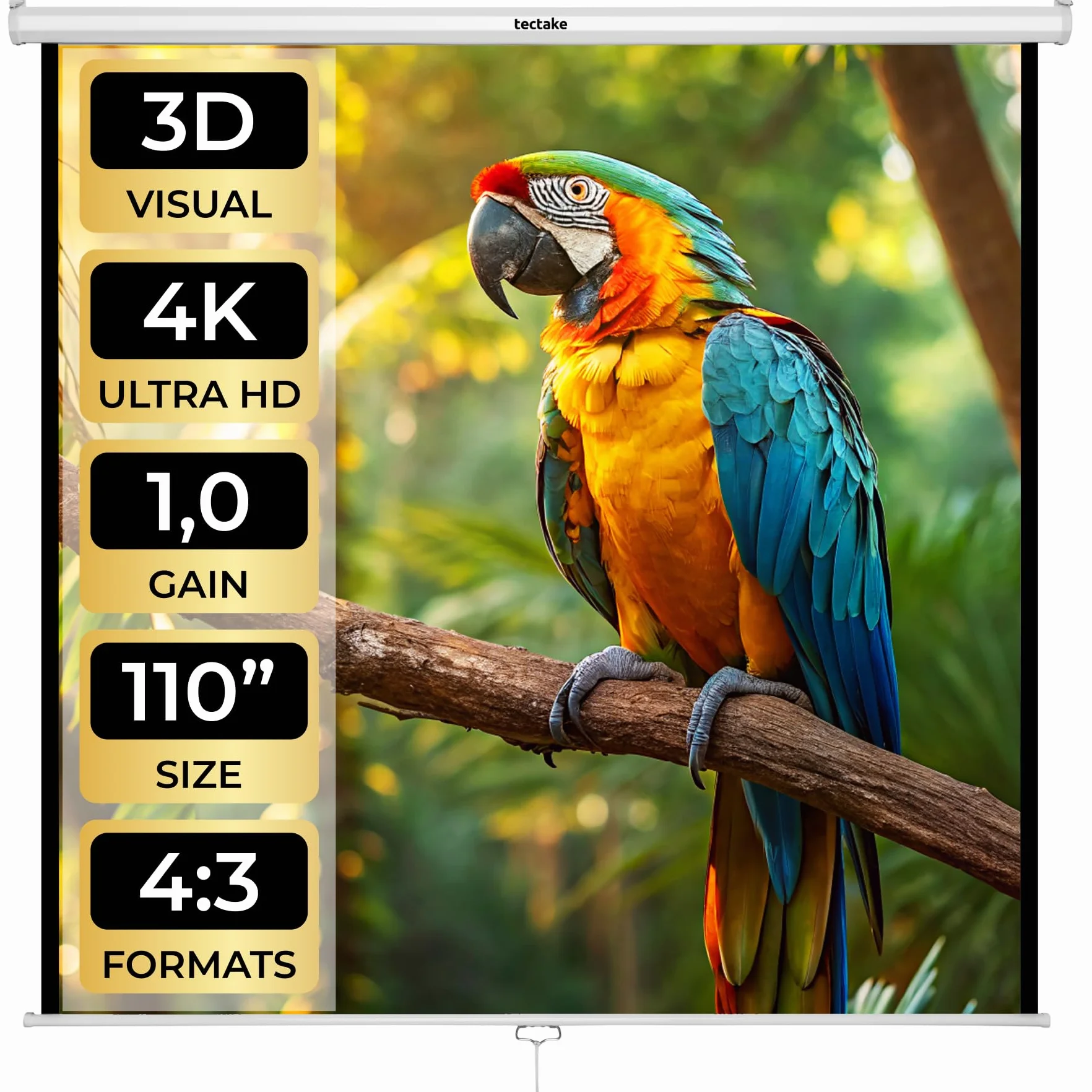 Tectake Écran de Projection 203x203cm 110" 1:1/16:9/4:3 Enroulable Fixation Murale Plafond