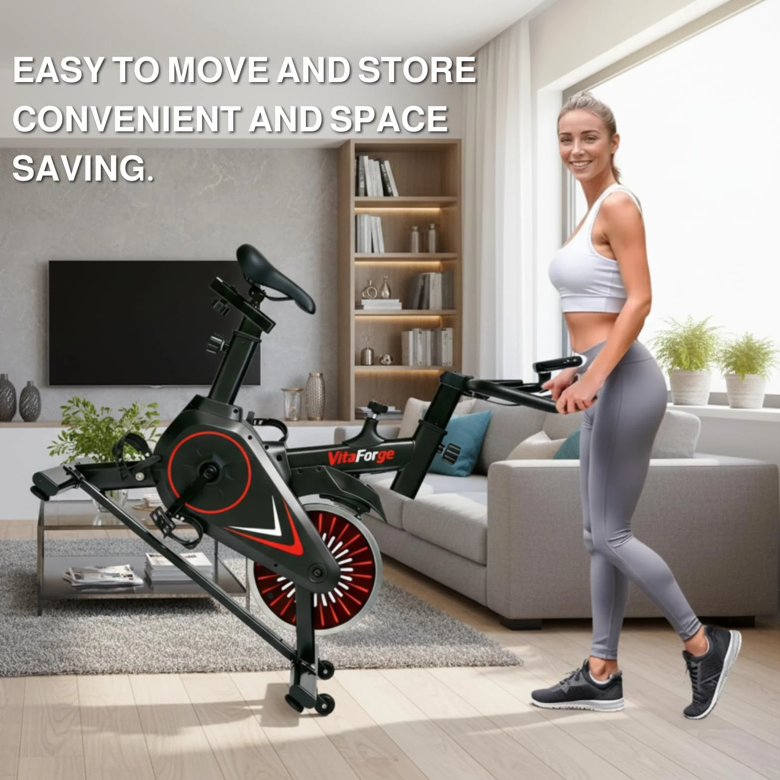 Vélo d'appartement magnétique silencieux réglable, Entraînement cardio compact Noir/Rouge