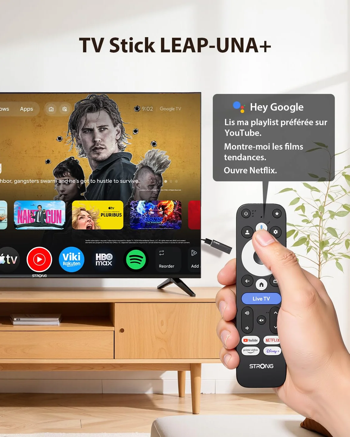 STRONG Leap-UNA+ FHD TV Stick Android 14, 8 Go Stockage, HDR10+, Bluetooth 5, Commande Vocale