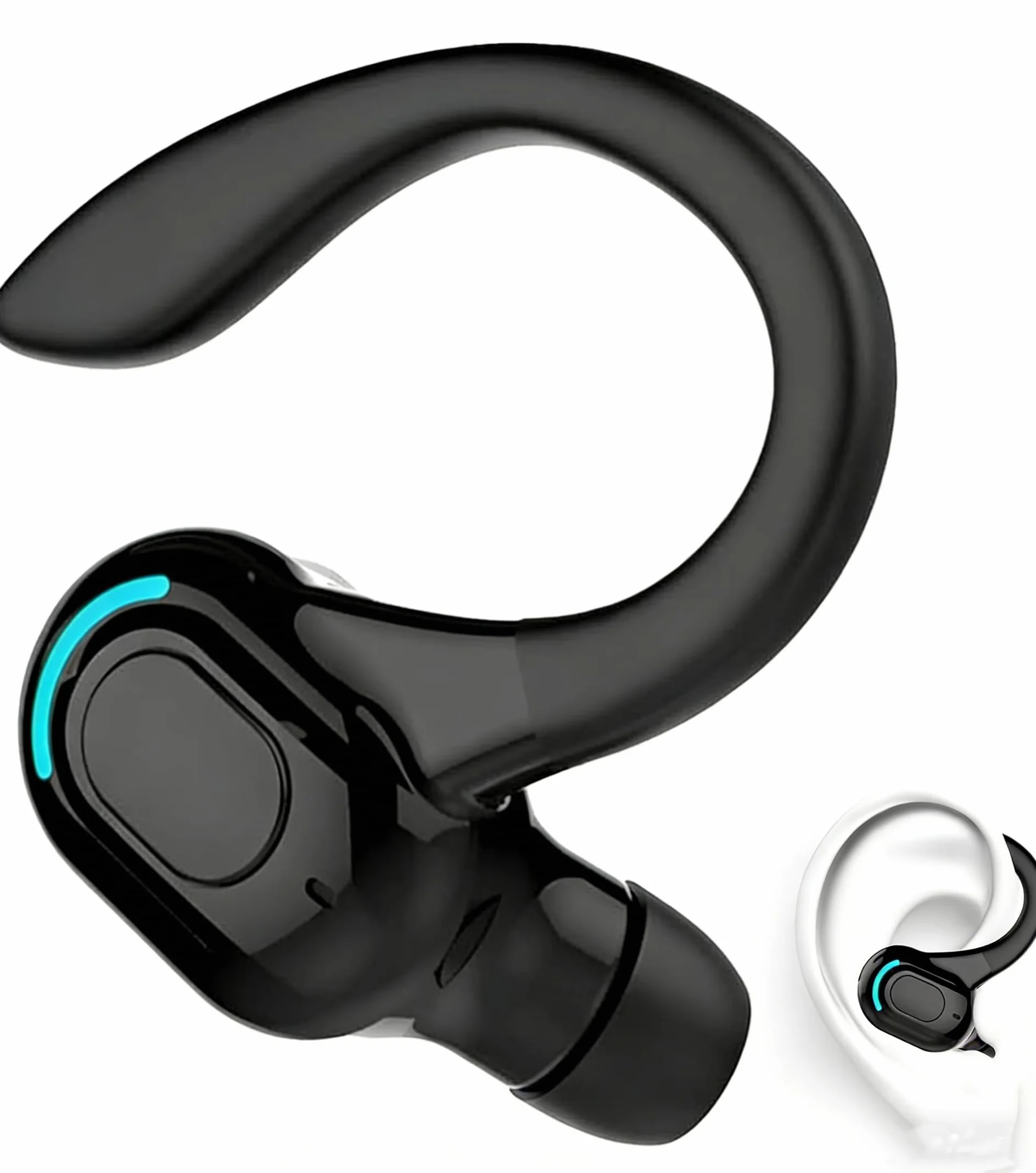 Oreillette Bluetooth sans Fil Mono, Écouteur Mono avec Micro Intégré, Kit Main Libre Professionnel avec Micro à ecouteurs de Bruit pour iPhone Android PC, Bureau, Conduite, Sport, oreillette Tour 360°