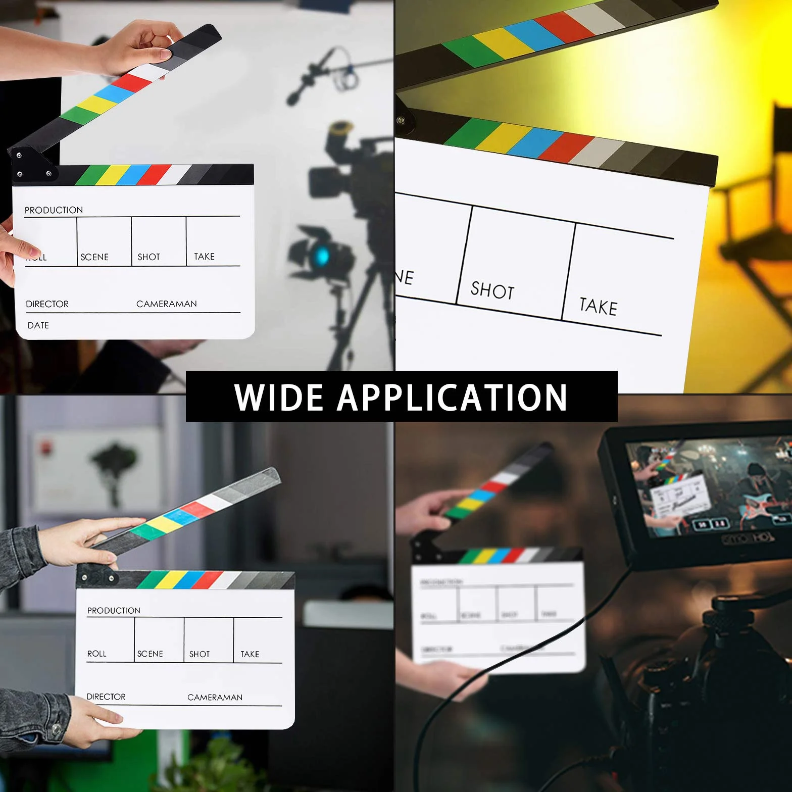 30x24cm Acrylique Blanc Clap Cinéma Film Cut Action Scène Clapper Board Ardoise, Scènes D'action Cut Clapper Ardoise avec Perche pour Publicité Vidéo