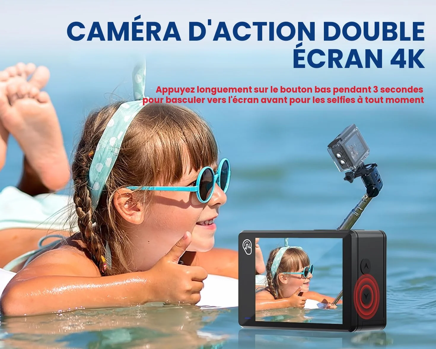 Caméra Sport 4K60FPS 48MP Écran Tactile 64GB Carte 40M Étanche EIS 170° WiFi Télécommande 2x1350mAh