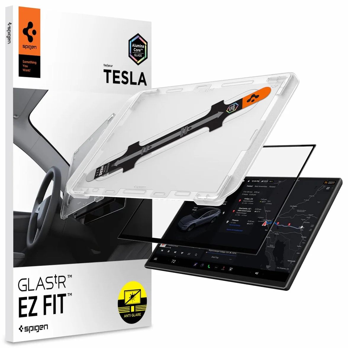 Spigen Glas.tR EZ Fit Verre Trempé pour Tesla Model Y L, Y Standard, Y Premium (2026) Y Performace (2024-2026), 16 Pouces, Mat, Anti-trace de doigt, 10H+ Protection écran