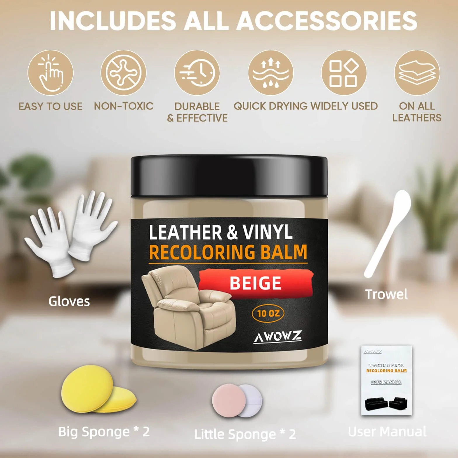 Baume Réparateur Cuir Beige 250ml Rénovateur Colorant Canapé Siège Auto Meubles