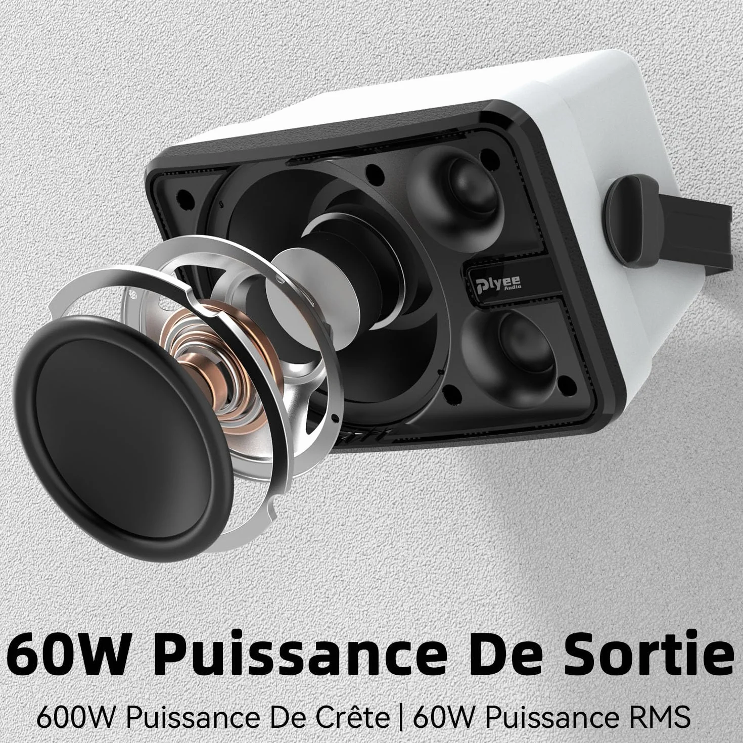 600W Enceinte Bluetooth Extérieure, Synchronisation sans Fil Entre Enceintes, Basses Puissantes, Montage Mural pour Terrasse, Véranda, Pergola, Garage, Lot De 2, Blanc (MZ-658)