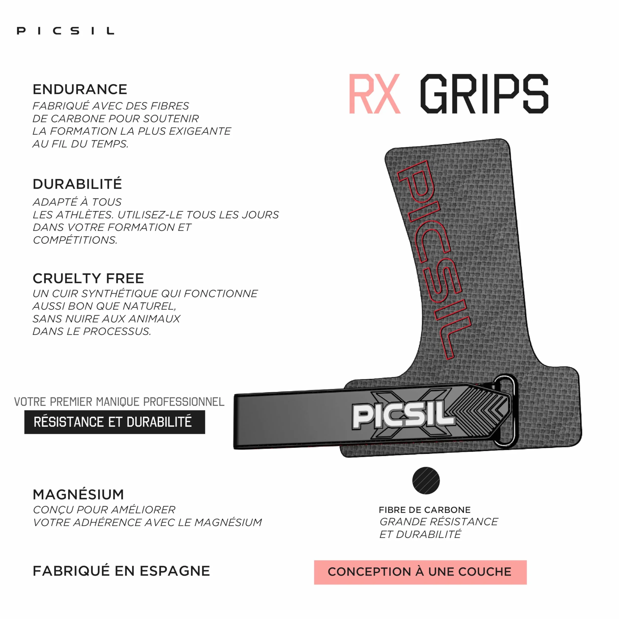 PICSIL Maniques RX Grips en Fibre de Carbone pour Cross Training Gymnastique Calisthenics
