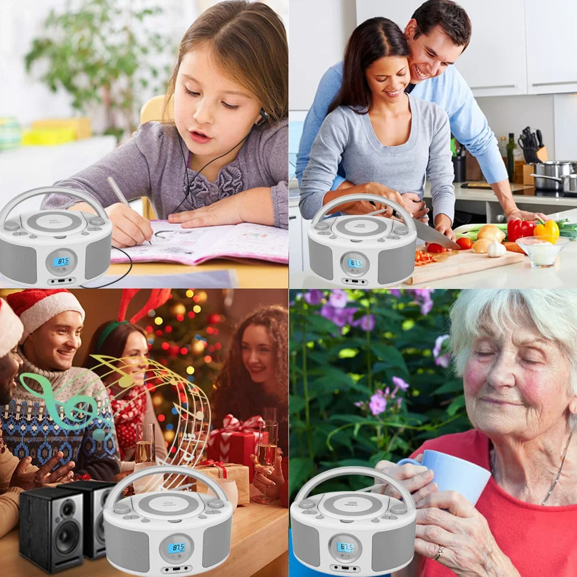 Poste CD Enfant, WISCENT Radio FM Lecteur CD Portable Boombox (avec Bluetooth,Radio FM,USB,AUX,Prise Casque) Lecteur CD Enfant