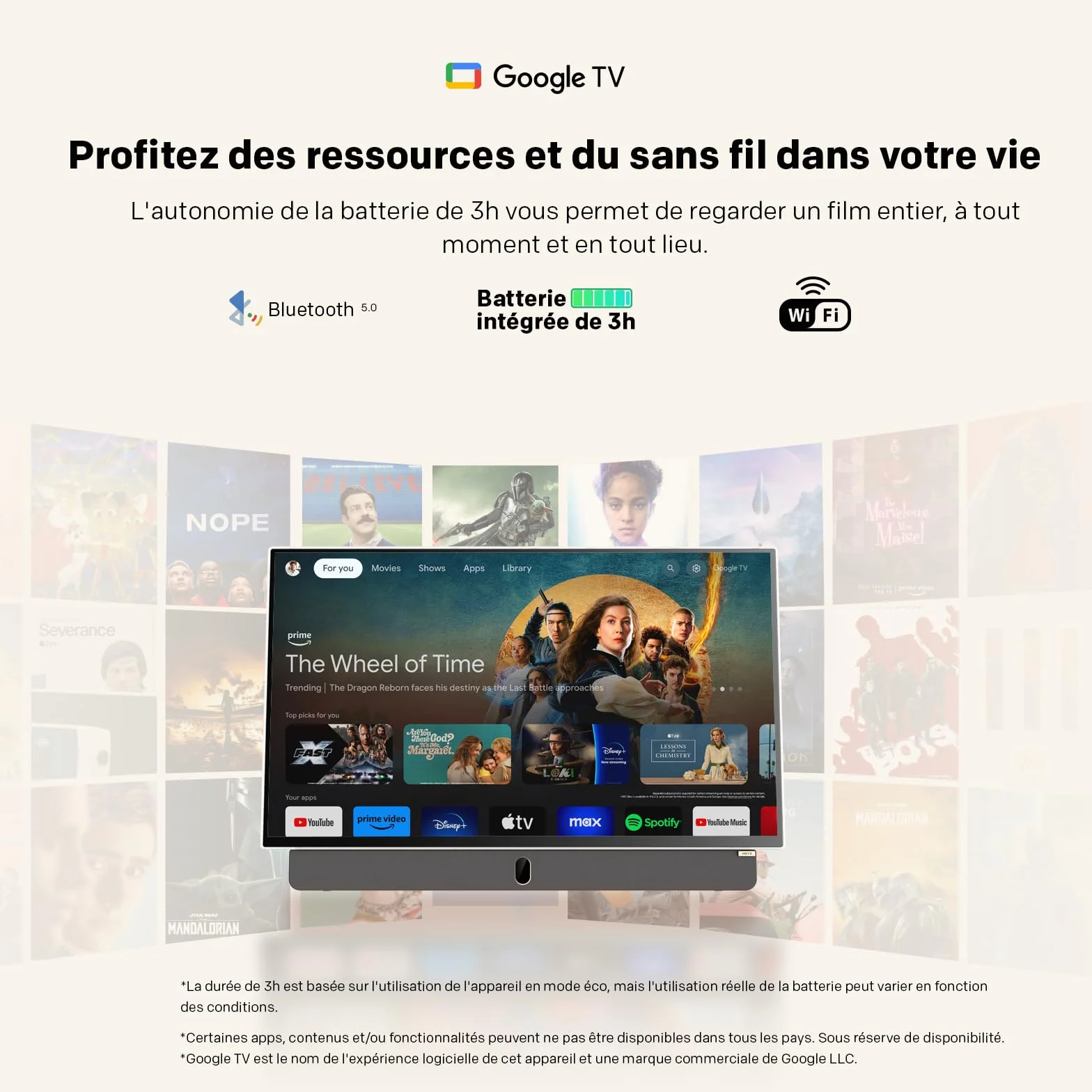 Metz TV Portable 24 Pouces (60 cm) Smart Google TV FHD avec Batterie Intégrée Poignée HDR 10 Chargeur Voiture 12V Ecran Anti-reflet Dolby Audio HDMI USB Bluetooth Wi-FI (24MPE7000 Blanc)
