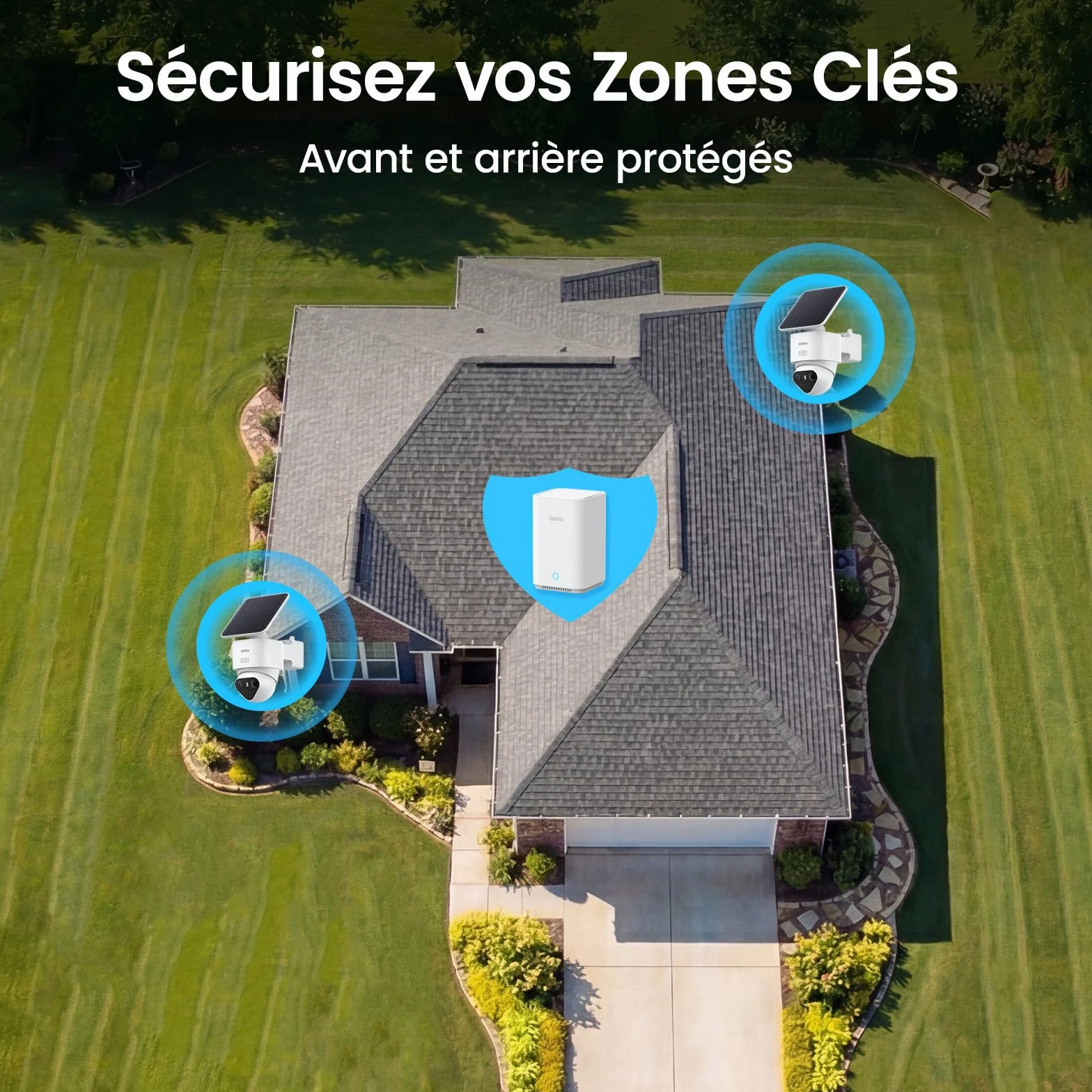 aosu 4K T2 Ultra Camera Surveillance WiFi Exterieure sans Fil Solaire, 2 Cam-Kit & aosuBase 2.0, 8MP Vision Nocturne, sans Abonnement, 32 Go Local & 1 to Extensible, 360° Panorama Suivi IA, 5G/2,4G