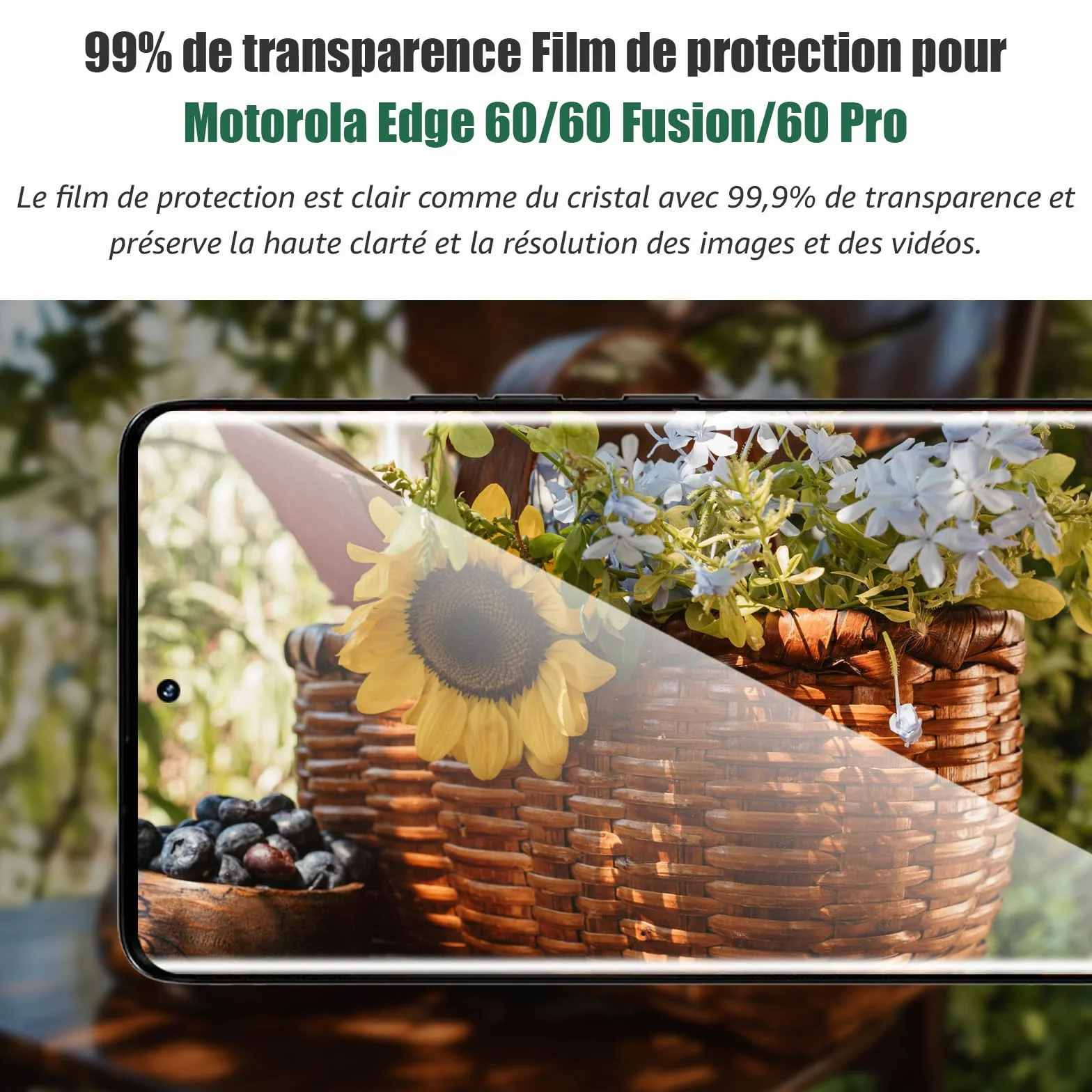 Verre Trempé Motorola Edge 60/60 Fusion/60 Pro 5G, 9H Résistante aux Rayures, Protection Écran 3D HD