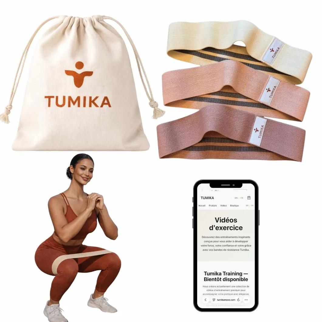 Tumika Bande Élastique Musculation Coffret 2 ou 3 Bandes Résistance Premium Renforcement Pilates Fitness Antidérapantes