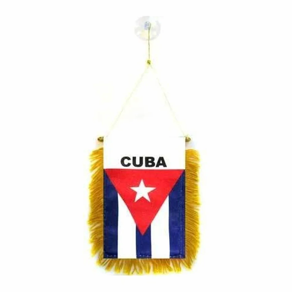 AZ FLAG Fanion Cuba Décoration Voiture Ventouse Franges Dorées Mini Drapeau Cubain 13x10 cm