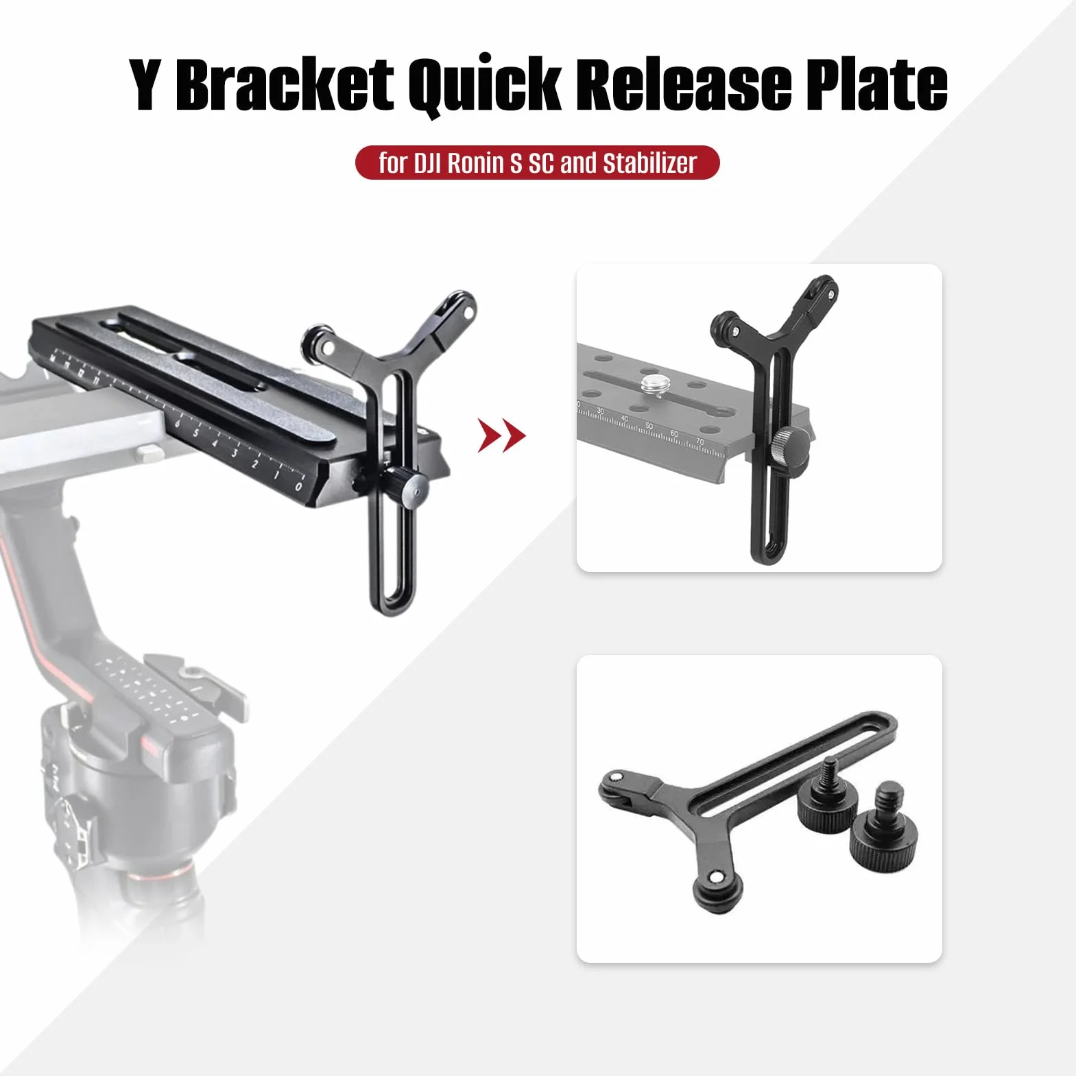 Support en Y avec roues doubles, système de support d'objectif avec vis coulissante de 6,35 mm, pour DJI Ronin S SC et plaque de stabilisation à dégagement rapide