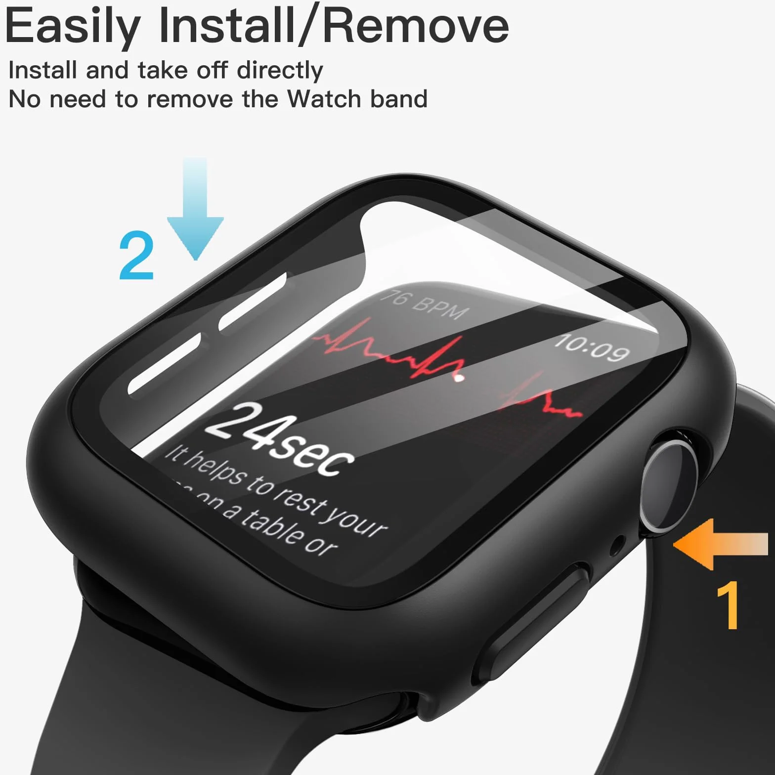 JETech Coque avec Protection d'Écran pour Apple Watch Series 11/10 46mm, Verre Trempé, Lot de 2, Noir