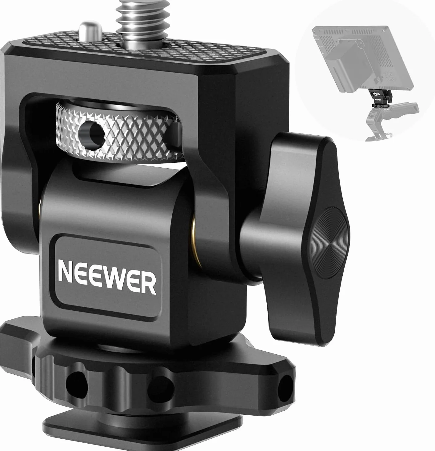 NEEWER Support de Moniteur caméra avec Sabot Froid pour Moniteur 5"&7",vis 1/4",Compatible avec Atomos Ninja V, pivotement à 360°, Inclinaison réglable à 180°, Amortissement, MA006