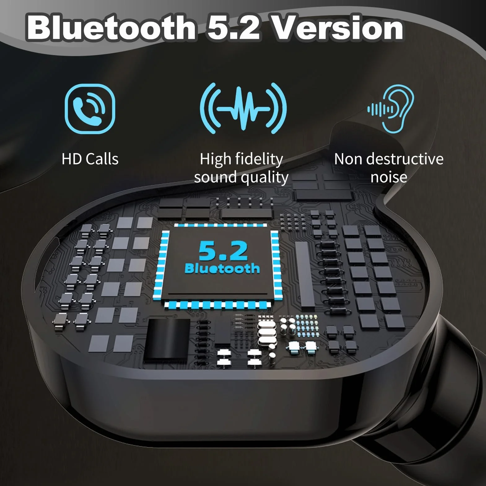Oreillette Bluetooth sans Fil Mono, Écouteur Mono avec Micro Intégré, Kit Main Libre Professionnel avec Micro à ecouteurs de Bruit pour iPhone Android PC, Bureau, Conduite, Sport, oreillette Tour 360°