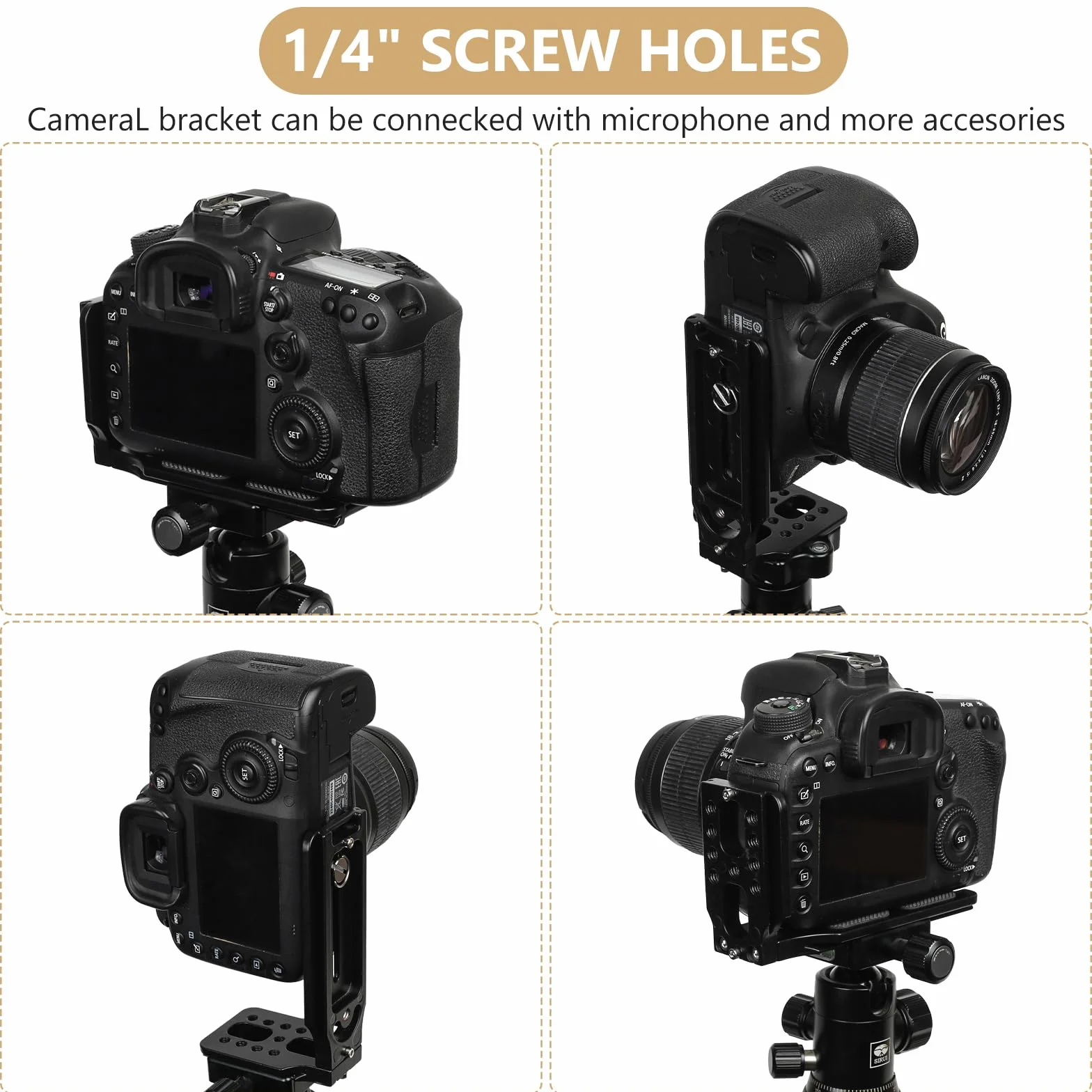 Support en L pour appareil photo reflex numérique Arca Swiss à dégagement rapide, support horizontal vertical pour trépied d'appareil photo avec vis de 6,35 mm, compatible avec les trépieds DJI Canon