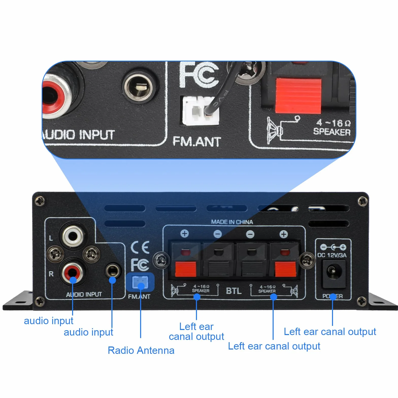 Amplificateur Hifi Bluetooth 5.0 2 Canaux 40W+40W 400W 12V 5A avec Télécommande
