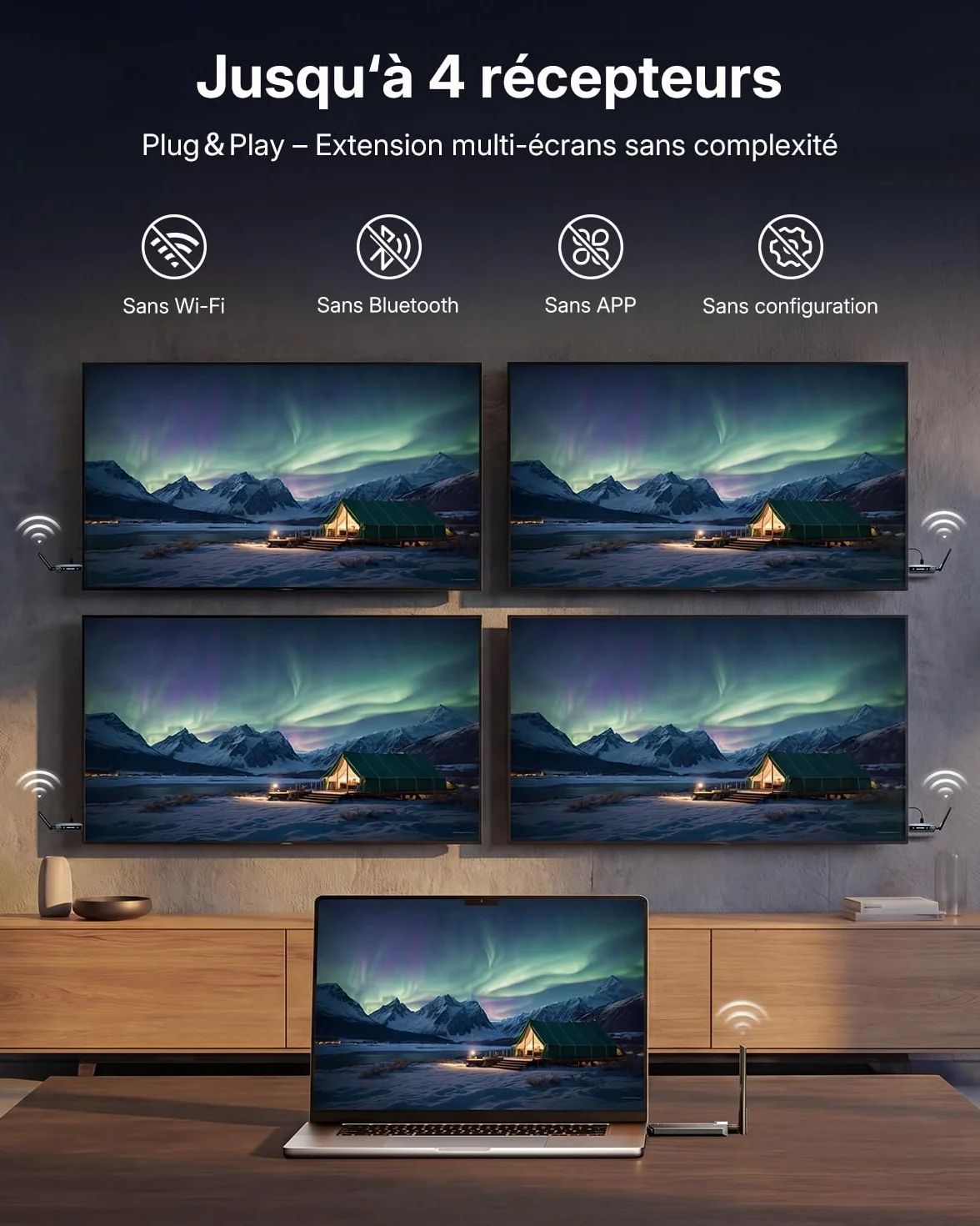 VENTION Émetteur et récepteur HDMI sans Fil 656FT/200M 2,4G+5G Plug&Play 4K pour PS5 Xbox Moniteur TV (1TX+2RX)