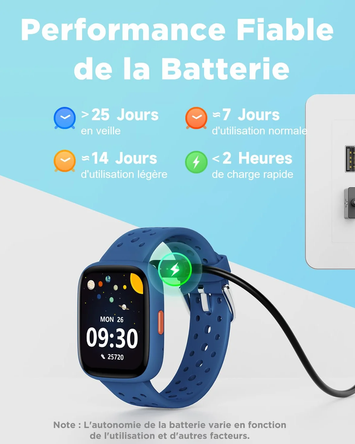 BIGGERFIVE Montre Enfant IP68 Étanche 1,8" Smartwatch Podomètre Cardiofrequencemètre Moniteur de Sommeil Bleu