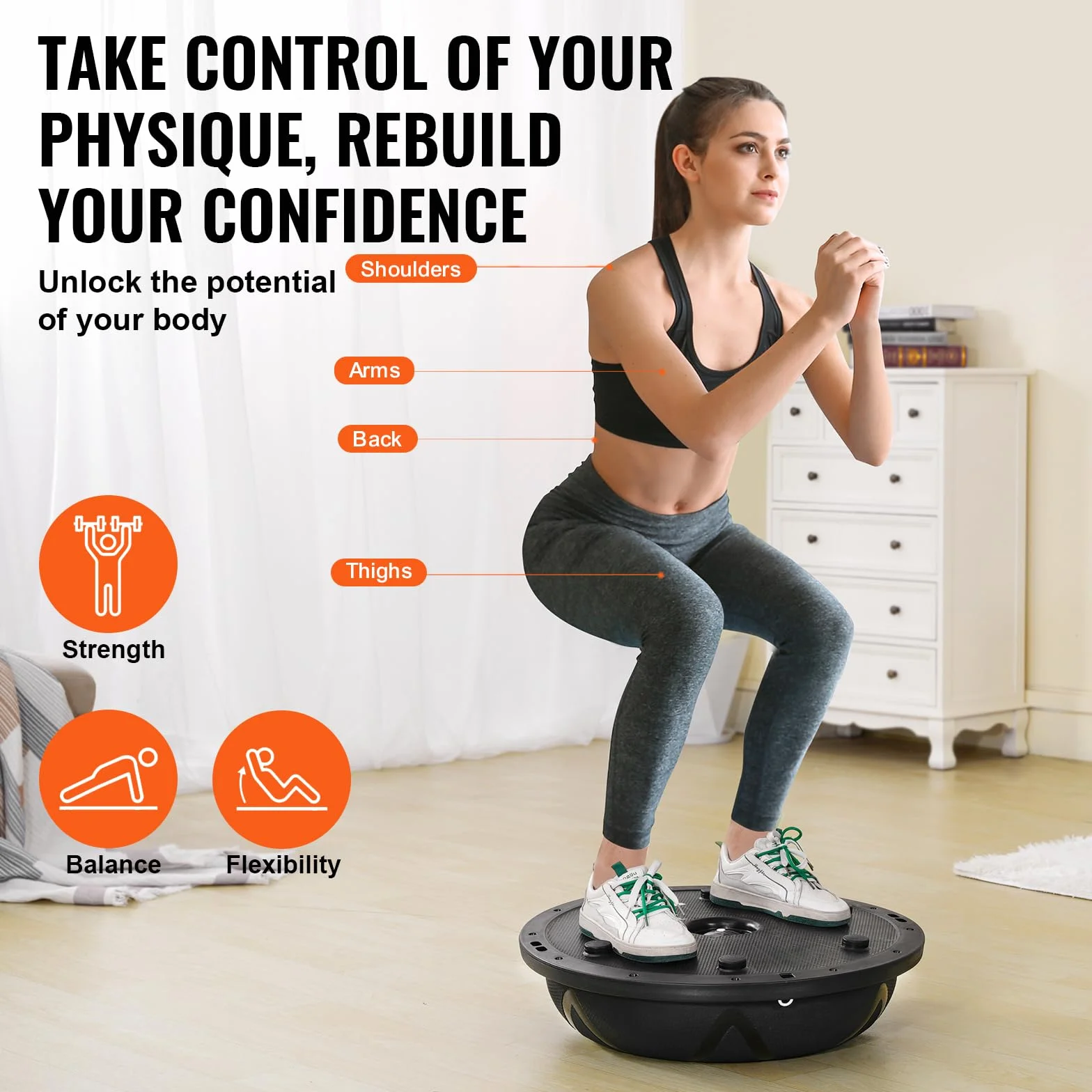 VEVOR Balle d'Équilibre Demi-ballon Fitness 66cm avec Pompe à Pied, Capacité 300 kg