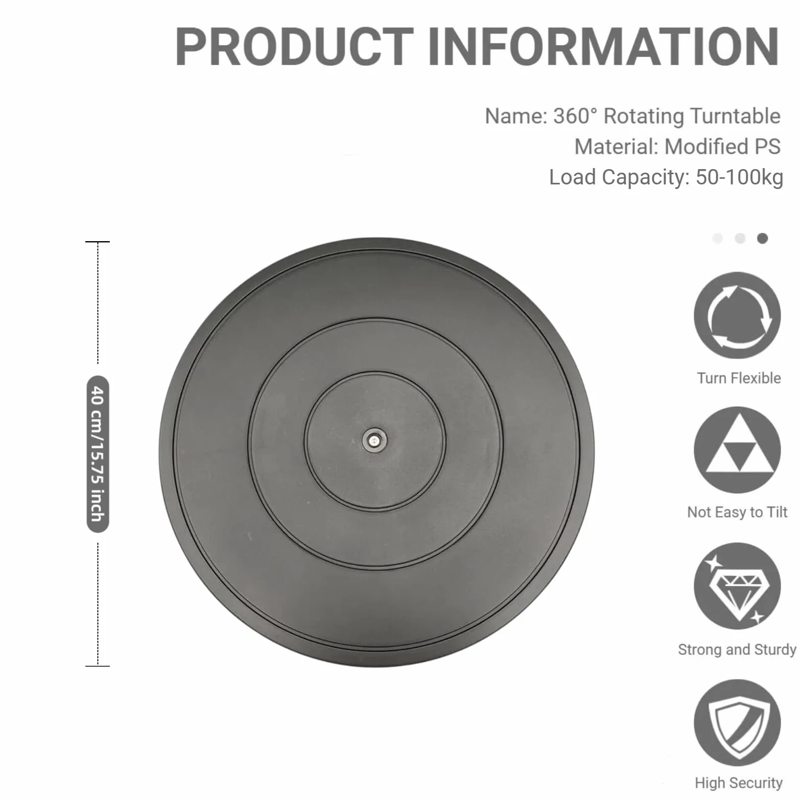 40cm Plateau Tournant Universel,Solide Plateau Tournant à 360°,Support Pivotant à 360 Degrés avec Roulements à Billes en Acier pour Plantes en Pot Haut-Parleurs Ordinateurs Portables Moniteurs