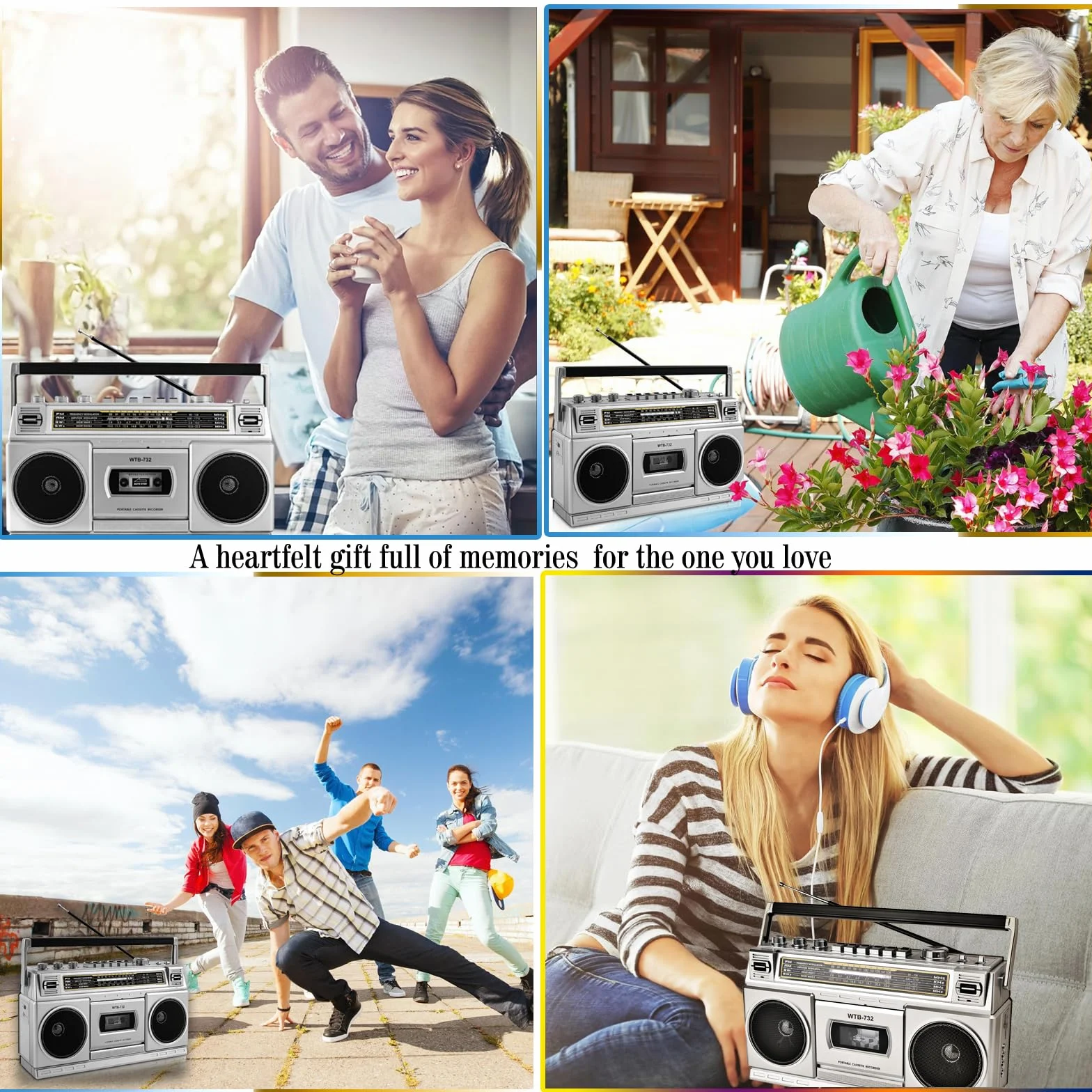 Boombox Rétro Années 80 Bluetooth Lecteur Cassette Radio AM/FM/OC 24W Portable USB Micro SD
