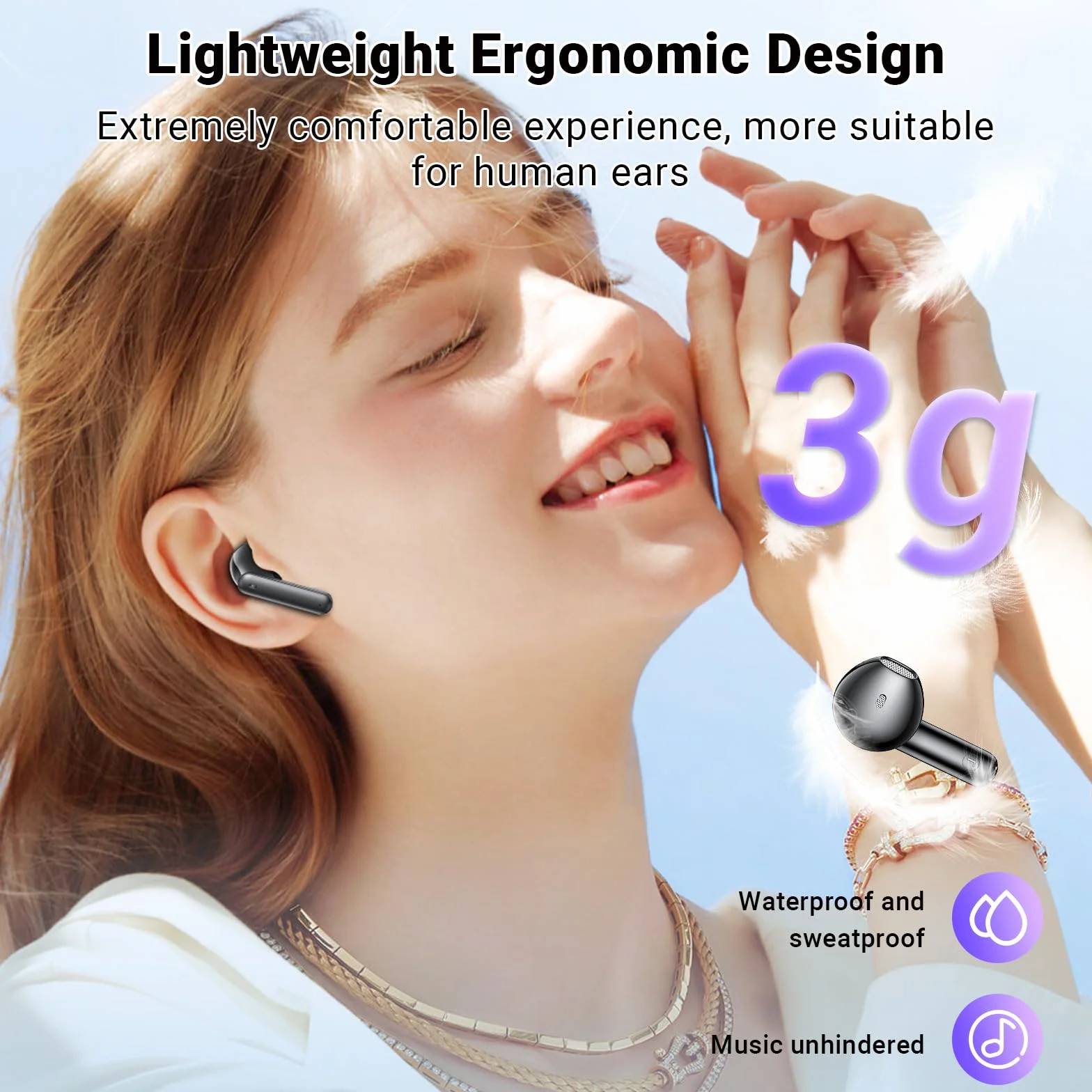 Ecouteurs Bluetooth sans Fil, Ecouteurs sans Fil 5.3 Écran LED Hi-FI Son Stéréo Réduction Bruit ENC 4 Mic 42H Durée Lecture Contrôle Tactile Casque Bluetooth IPX6 Étanche pour iOS Android Noir