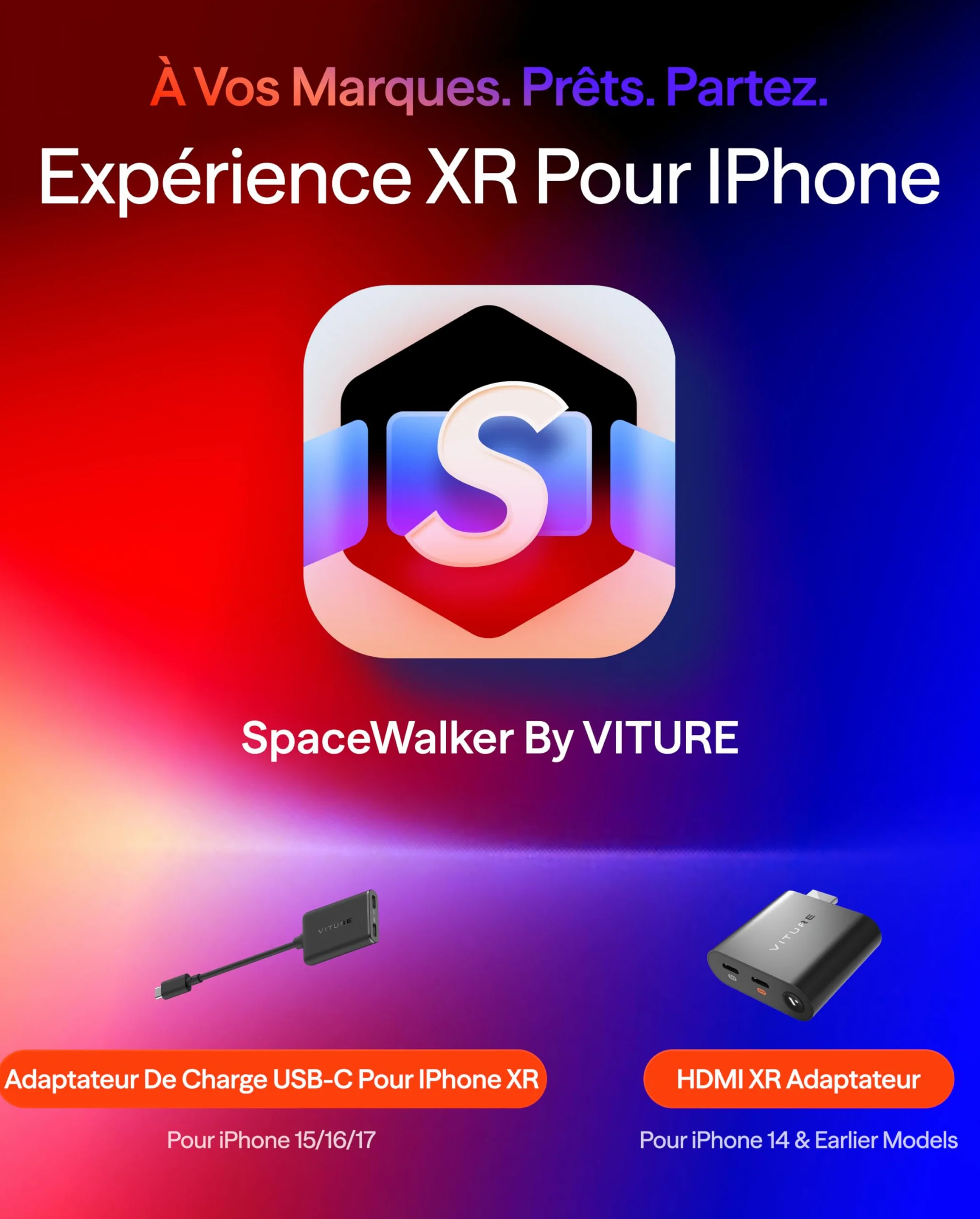 VITURE Adaptateur de Charge USB C XR USB-C iPhone Multi-écran 3DoF 3D Spatial VR Compatible iPhone 17/16/15 Charge Lecture