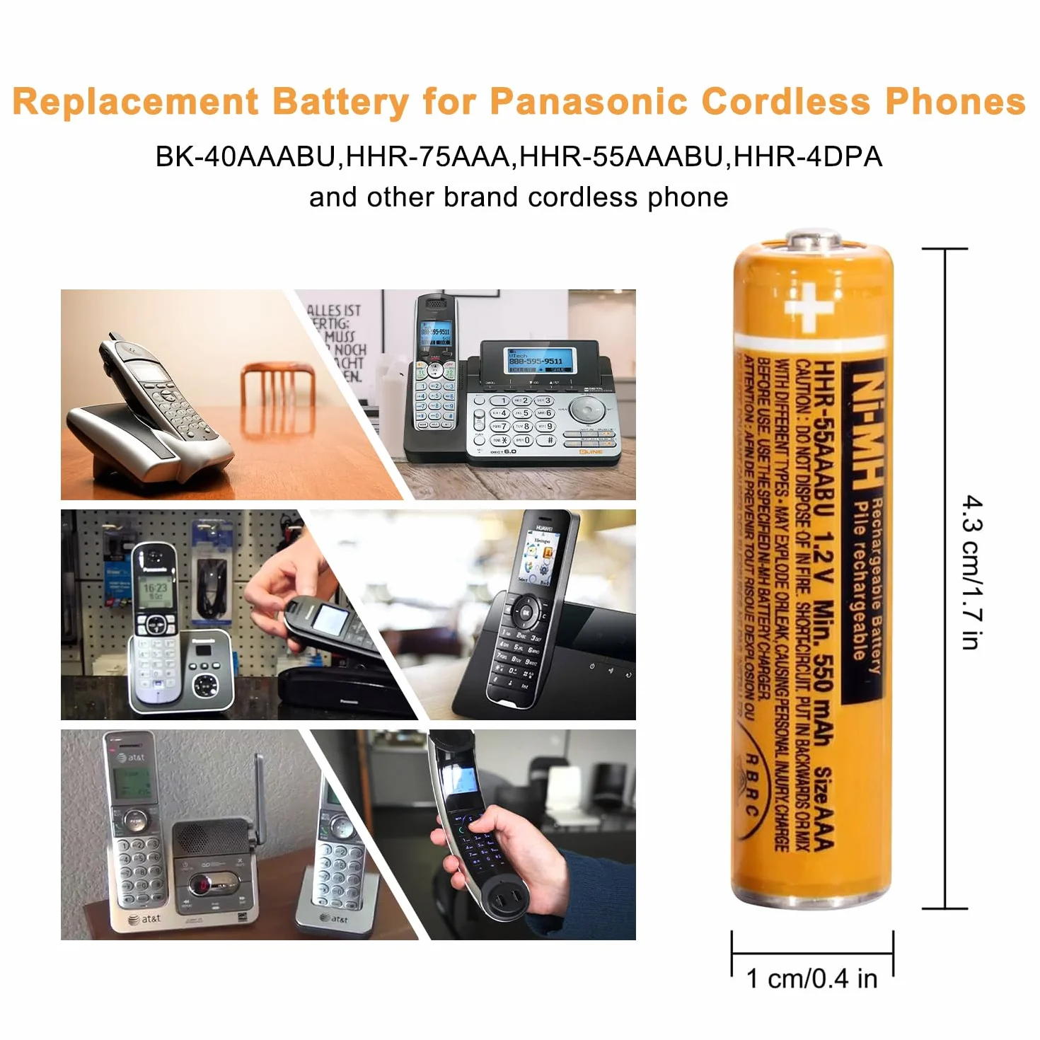 Pile Rechargeables AAA 550 mAh 1,2v NiMH pré-chargées pour téléphone sans Fil Gigaset- Piles téléphone Lot de 4