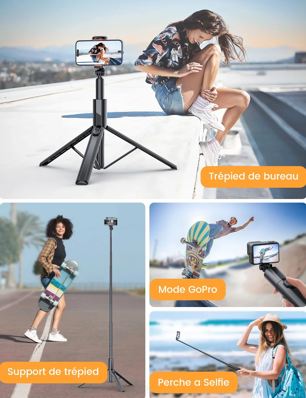 ANXRE 180cm Trépied Selfie avec Télécommande Détachable, Perche Extensible NT79 pour Smartphone et GoPro