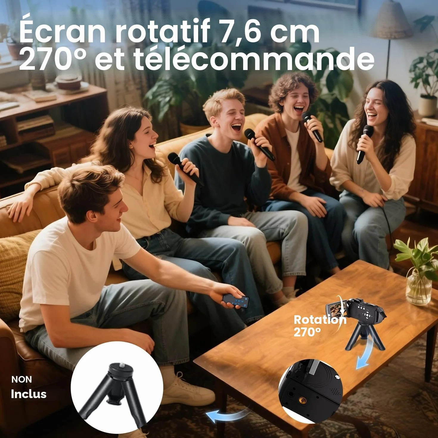 Caméscope 4K 64MP Zoom Numérique 18X Camescope Numerique, 3" Écran Rotatif 270° Vlogging Camera avec Télécommande, Batterie et Carte SD 32Go