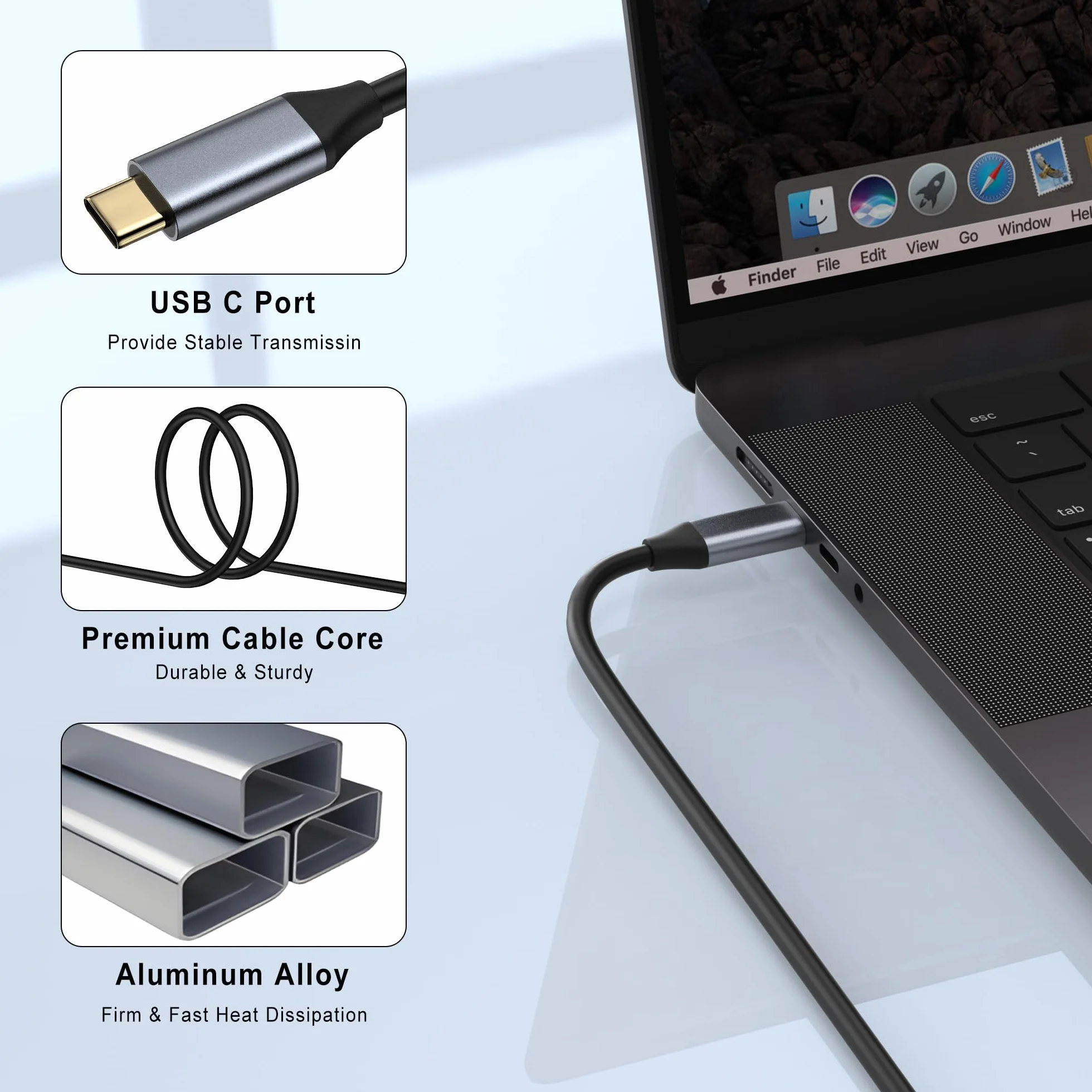 Cable USB C vers HDMI 2M(4K@30Hz), Câble Type C vers HDMI 4K, Thunderbolt 4/3 vers HDM I Compatible pour MacBook Pro 2023/Air 2022, iPad Pro/Air, Galaxy S23/S22/S21, Note 20, Surface Pro (1.5m)